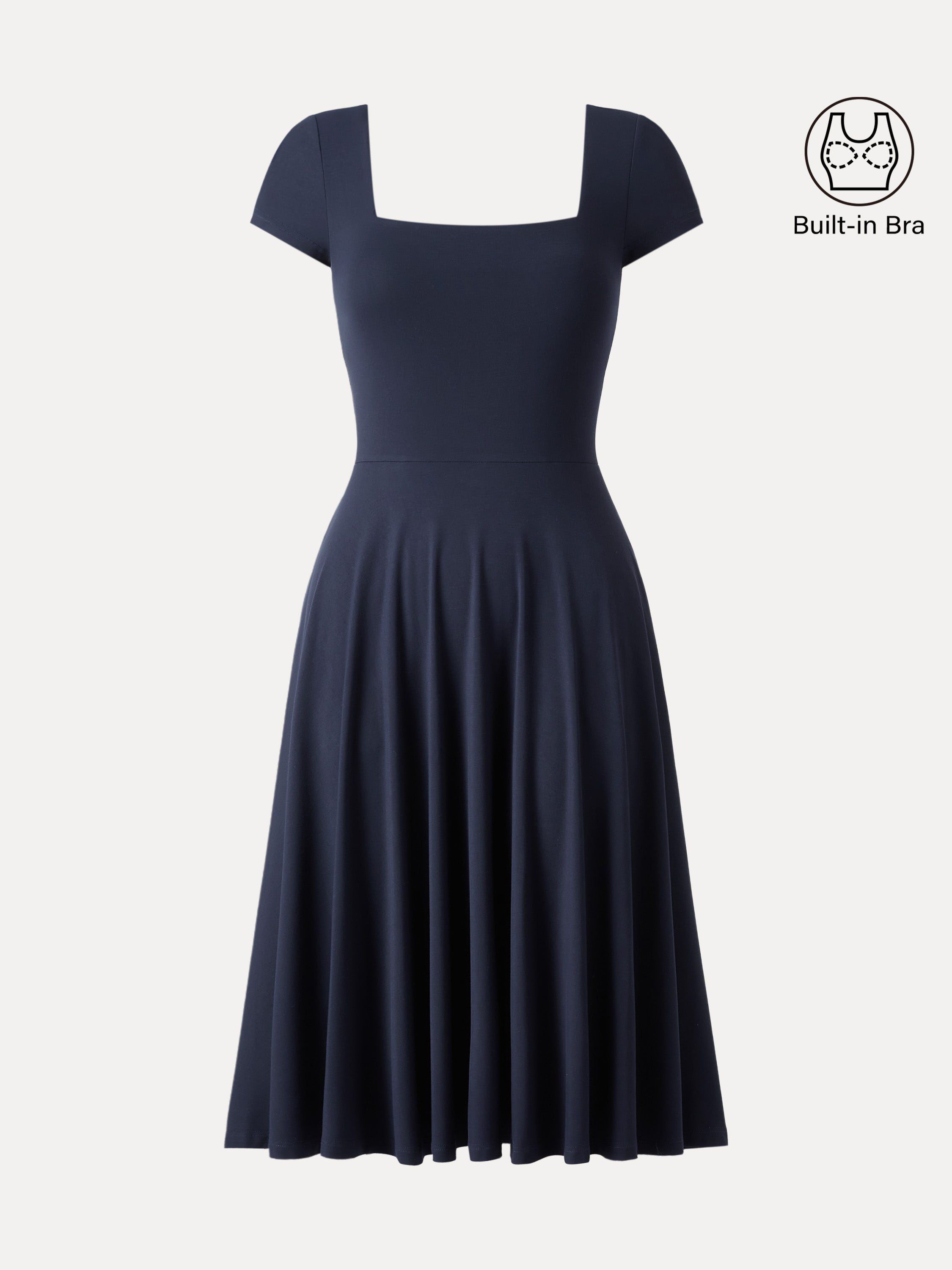 Flowy Square Neck Short Sleeve Midi Brami Dress