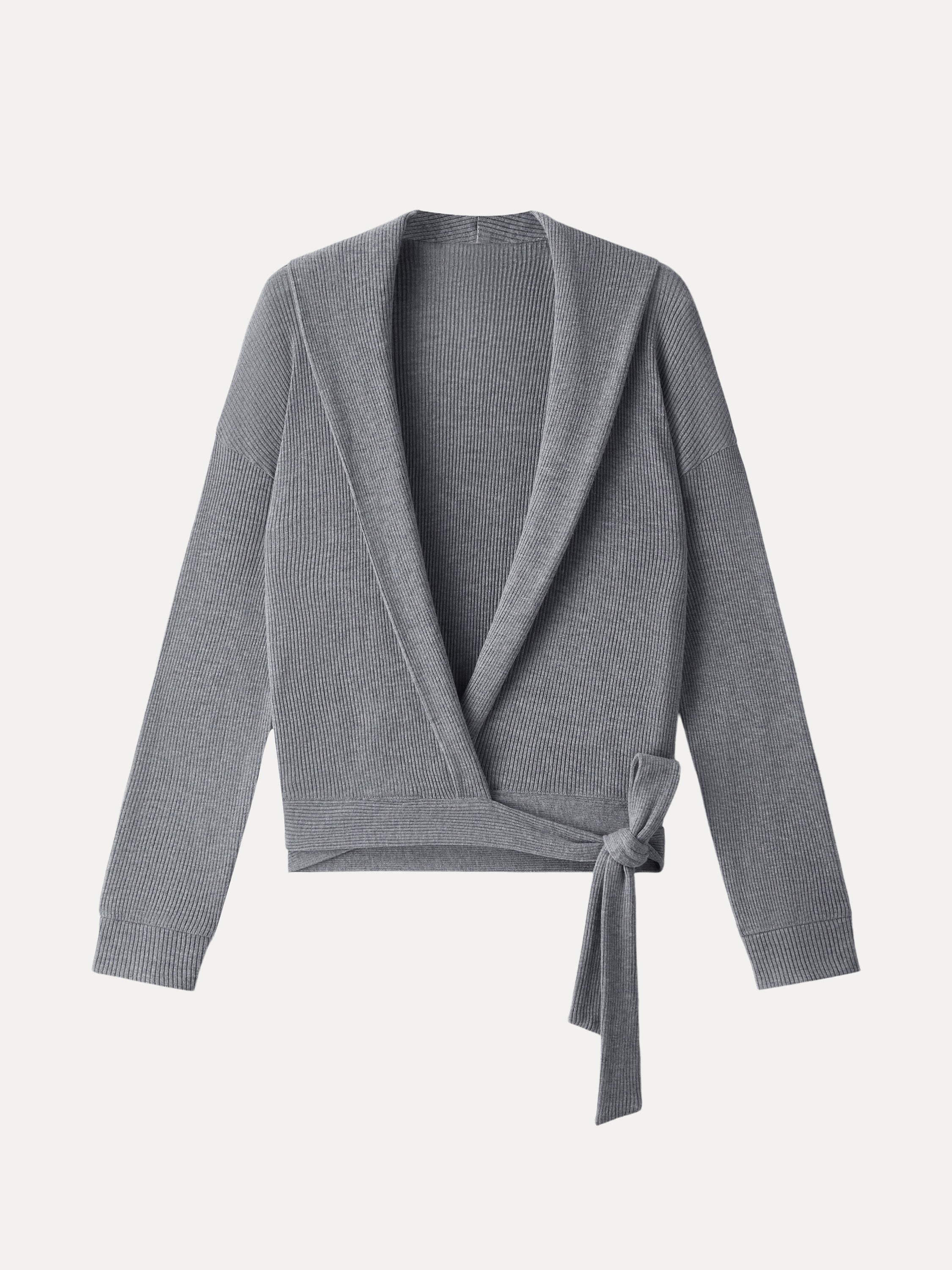 Ribbed Shawl Collar Self-Tie Cardigan