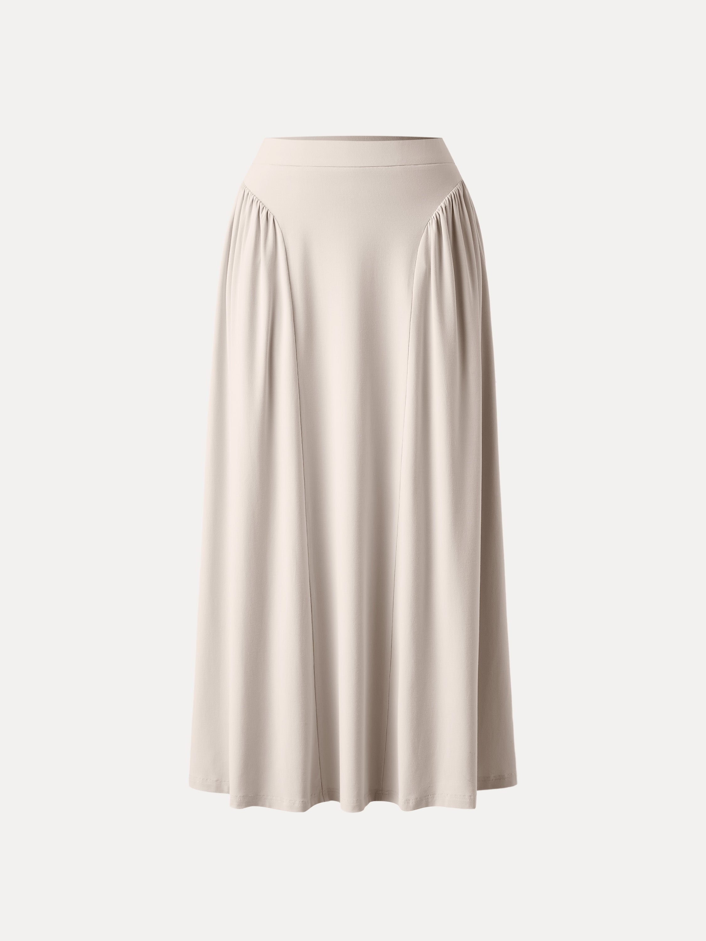 Curved Gathering Flared Midi Skirt with Pockets