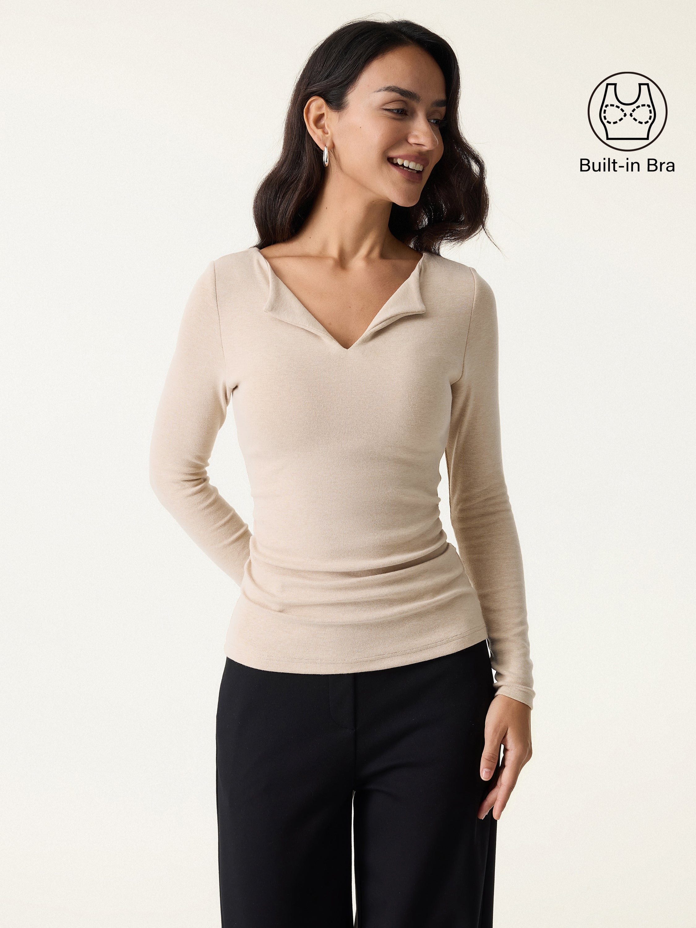 Flapped V-neck Side Ruched Brami