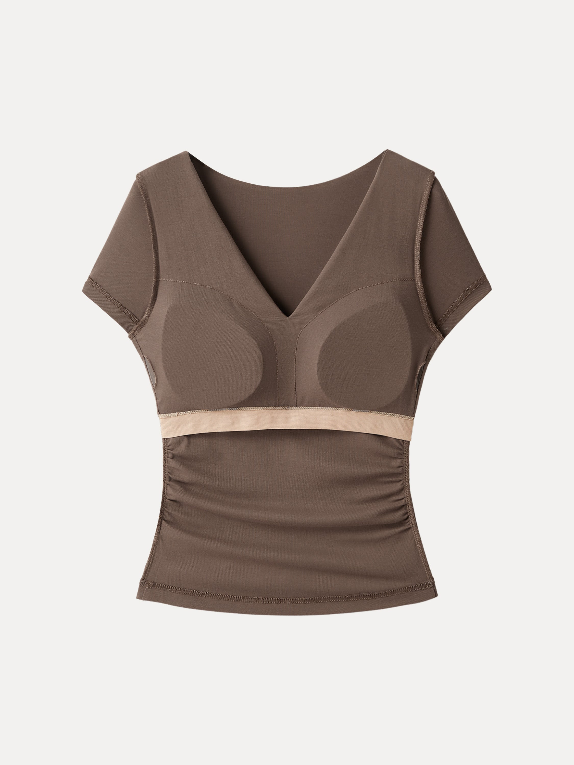 Flapped V-neck Side Ruched New Airy Brami Tee
