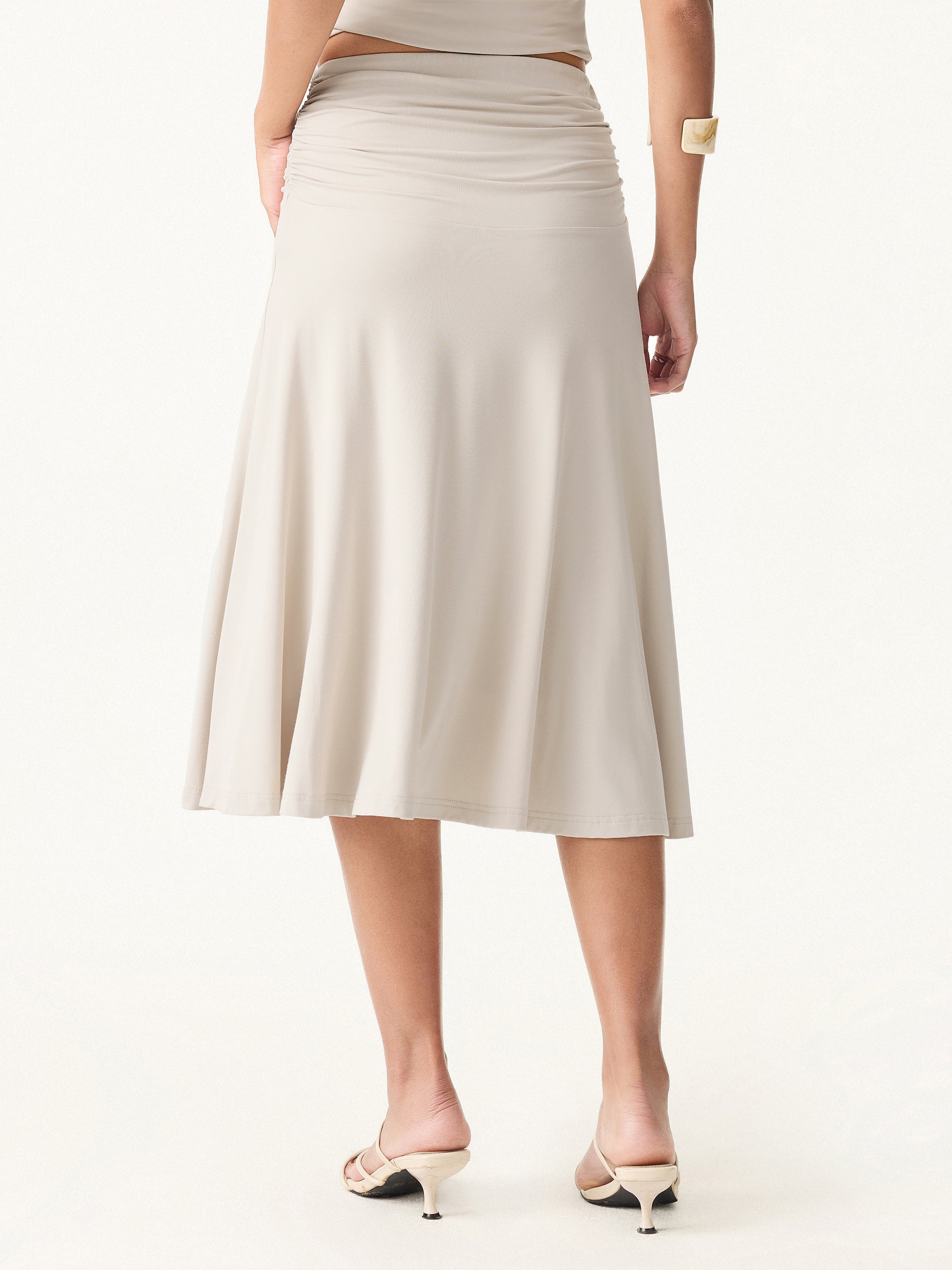 2Pcs Set Multi-wear Versatile Necklines Brami Top & Flowy Side Ruched A-line Midi Skirt