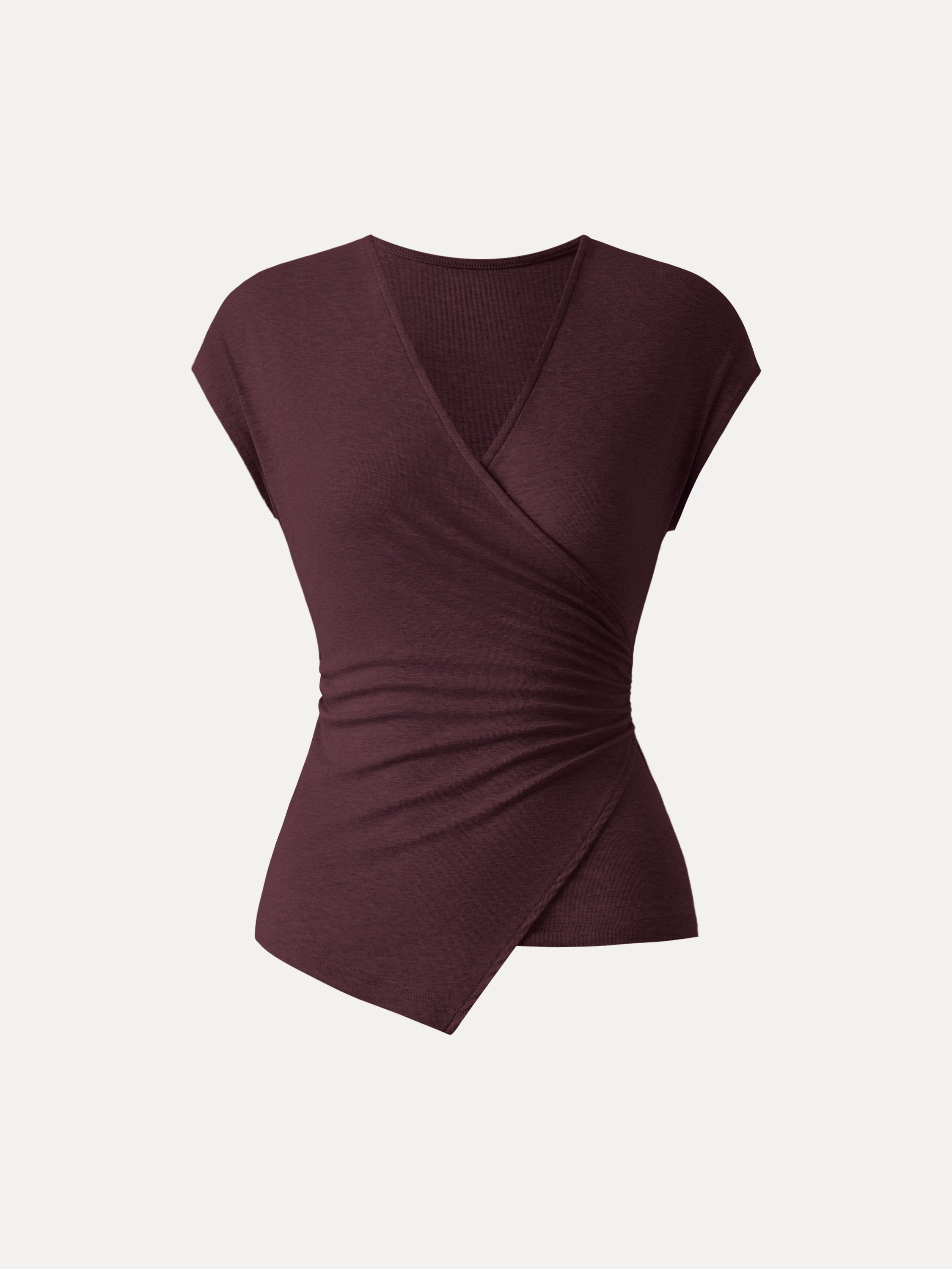 Lyocell Wool Surplice Cap Sleeve Asymmetrical Top