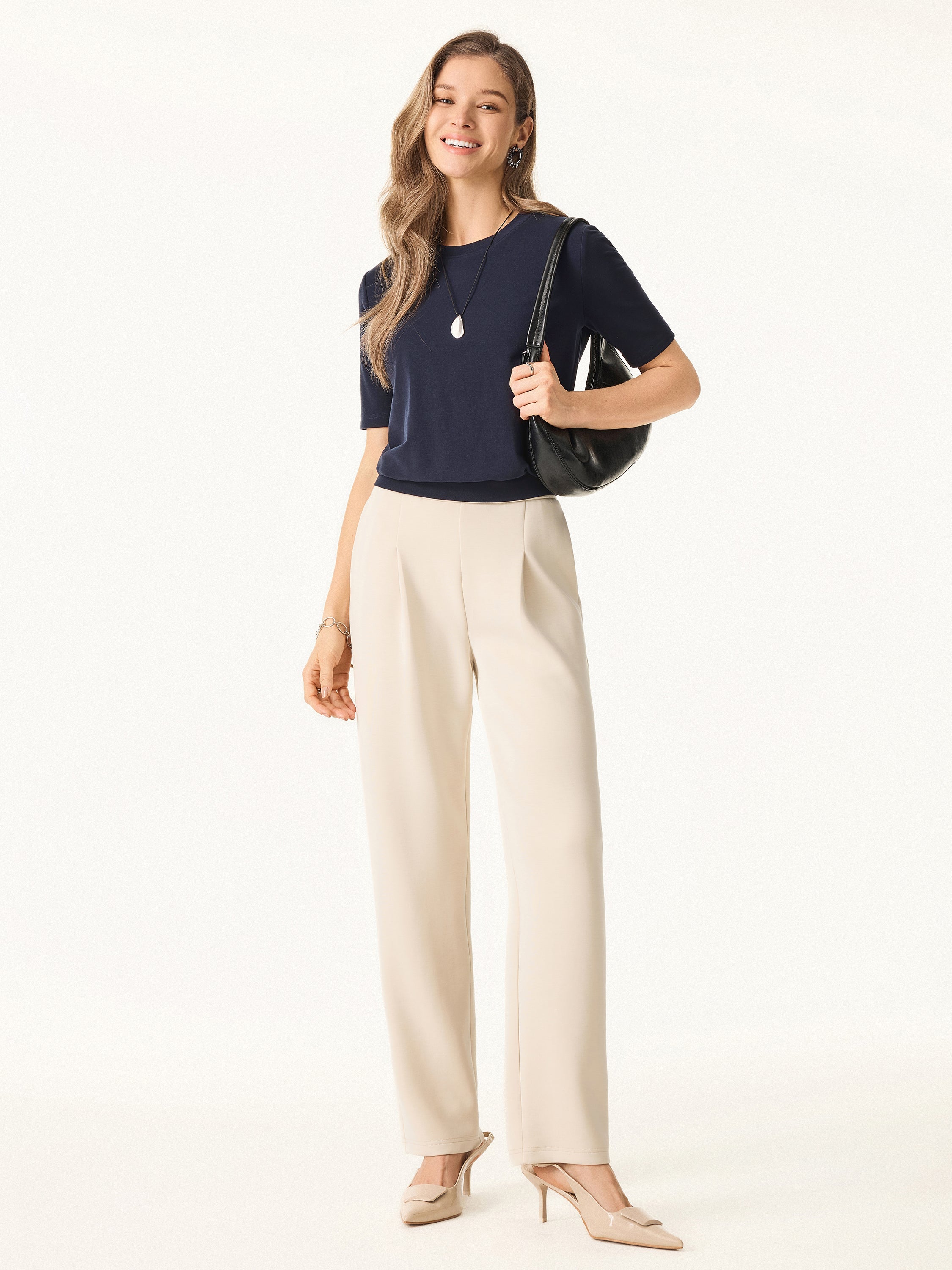 2Pcs Set Regular Mid Rise Wide Leg Pants & Crewneck Brami