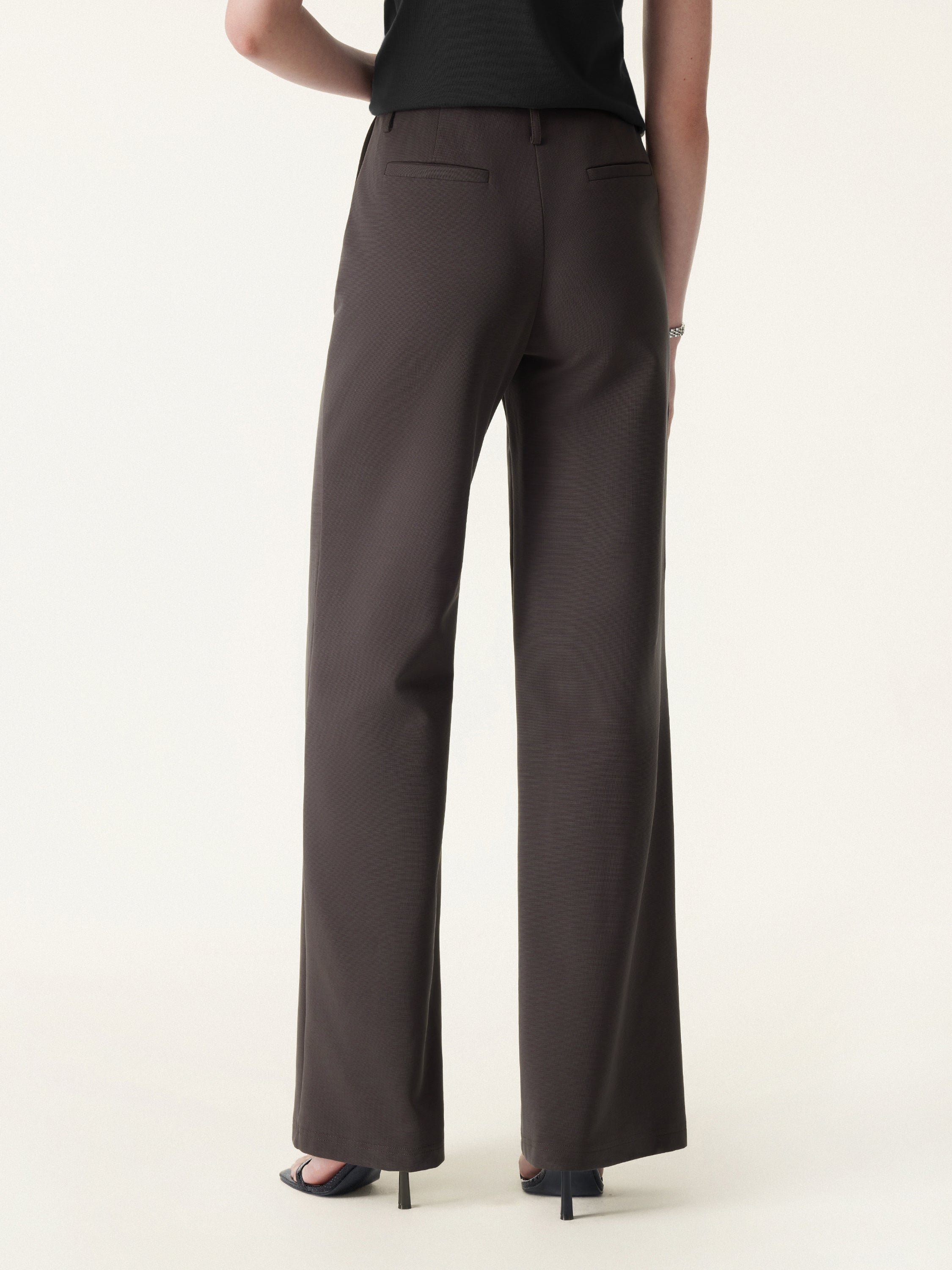 Stretch Cotton Mid Rise Flared Wide Leg Pull-on Pants with Pockets