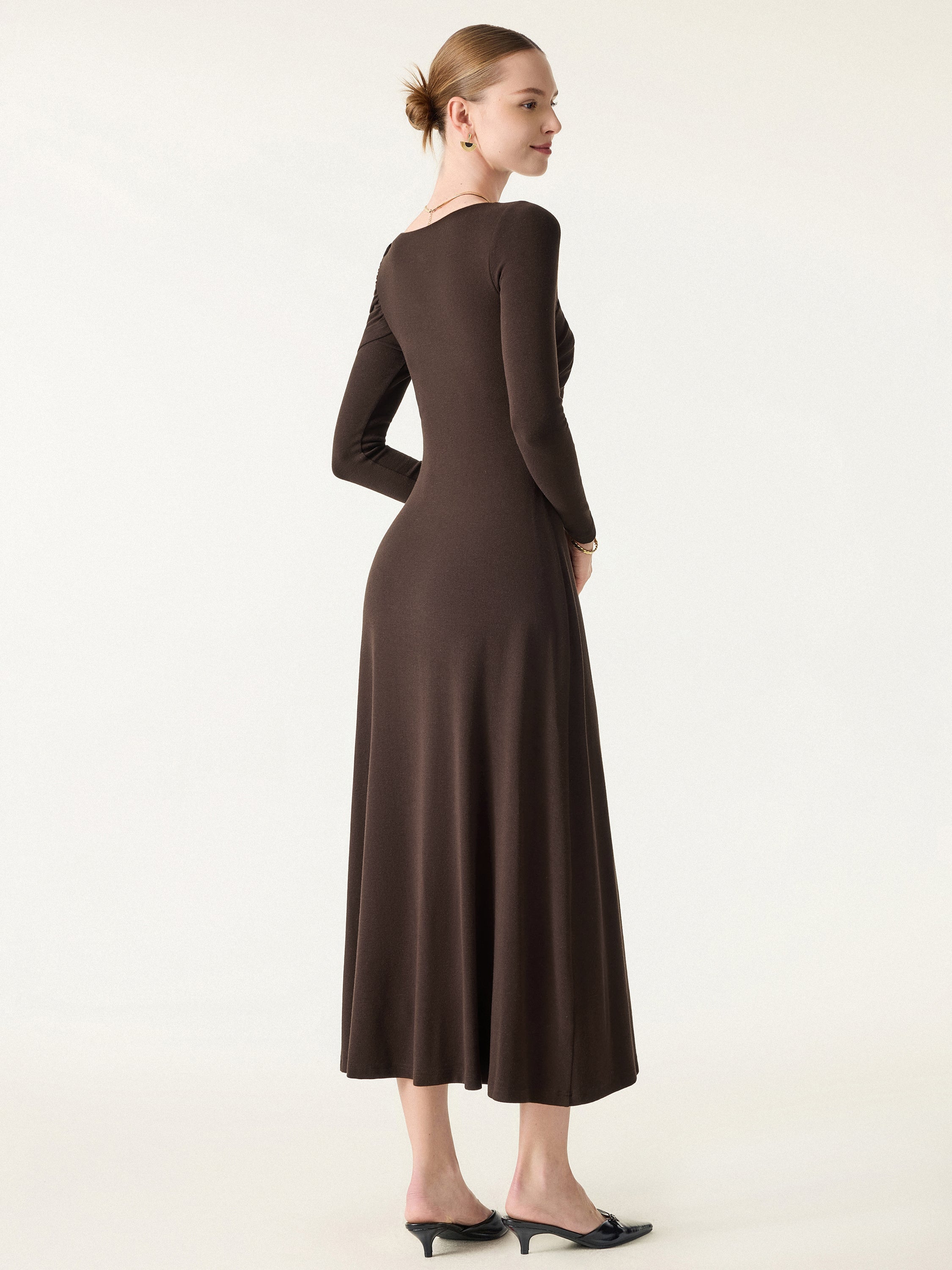 Chic Boatneck Ruched Midi Brami Dress