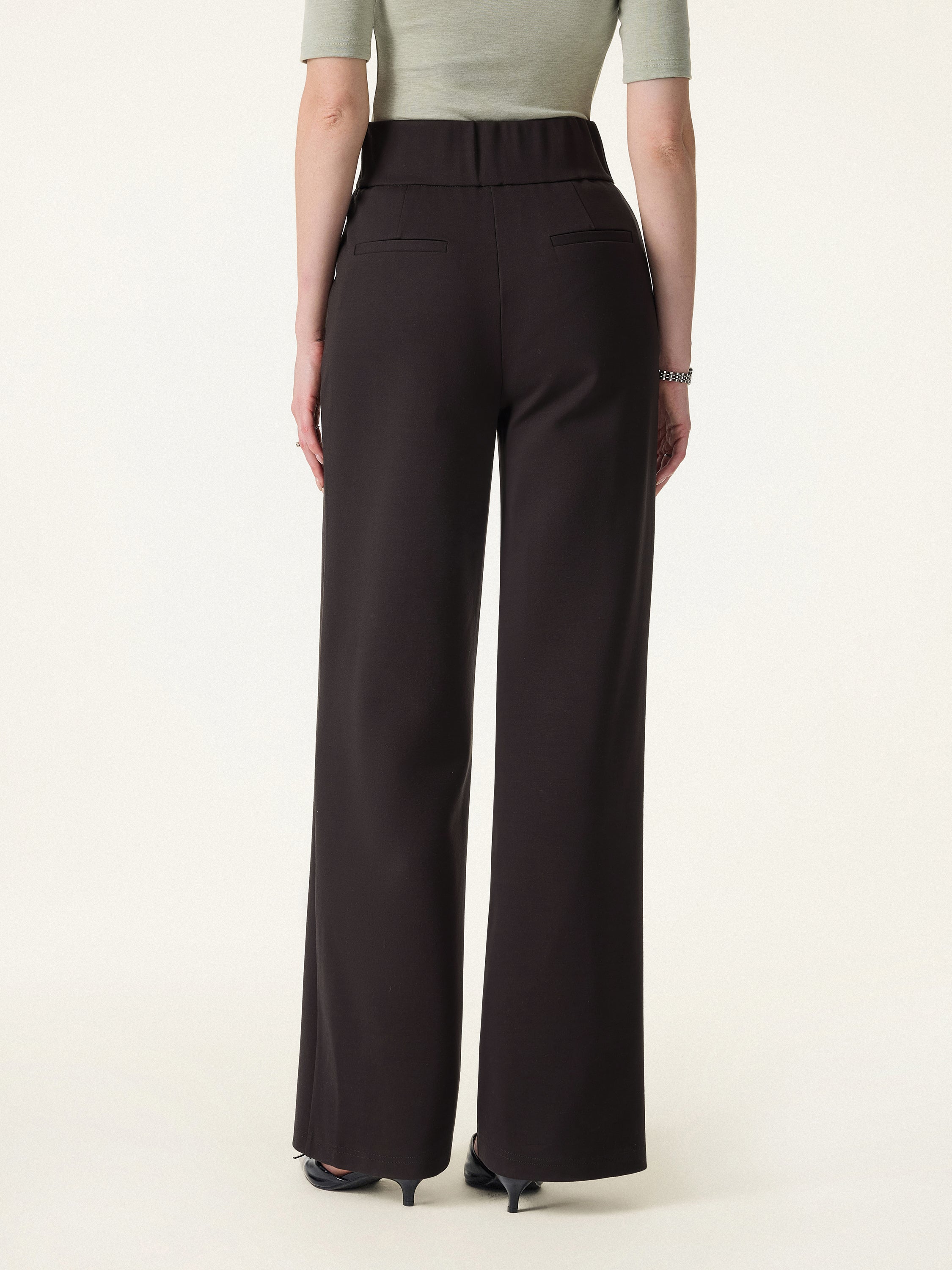 Stretchy High Rise Wide Leg Pants with Pockets