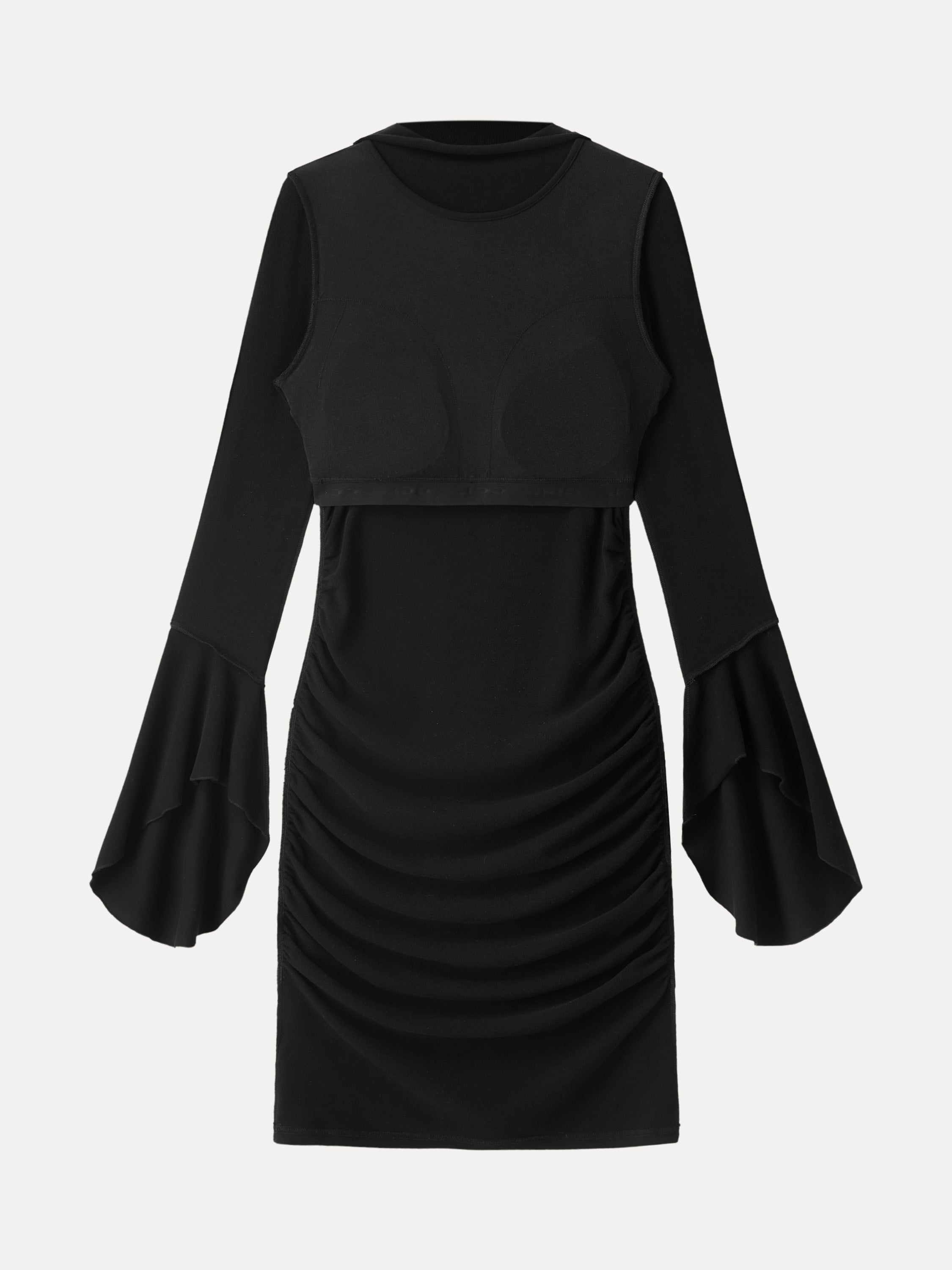 Mockneck Flounce Sleeves Ruched Mini Brami Dress