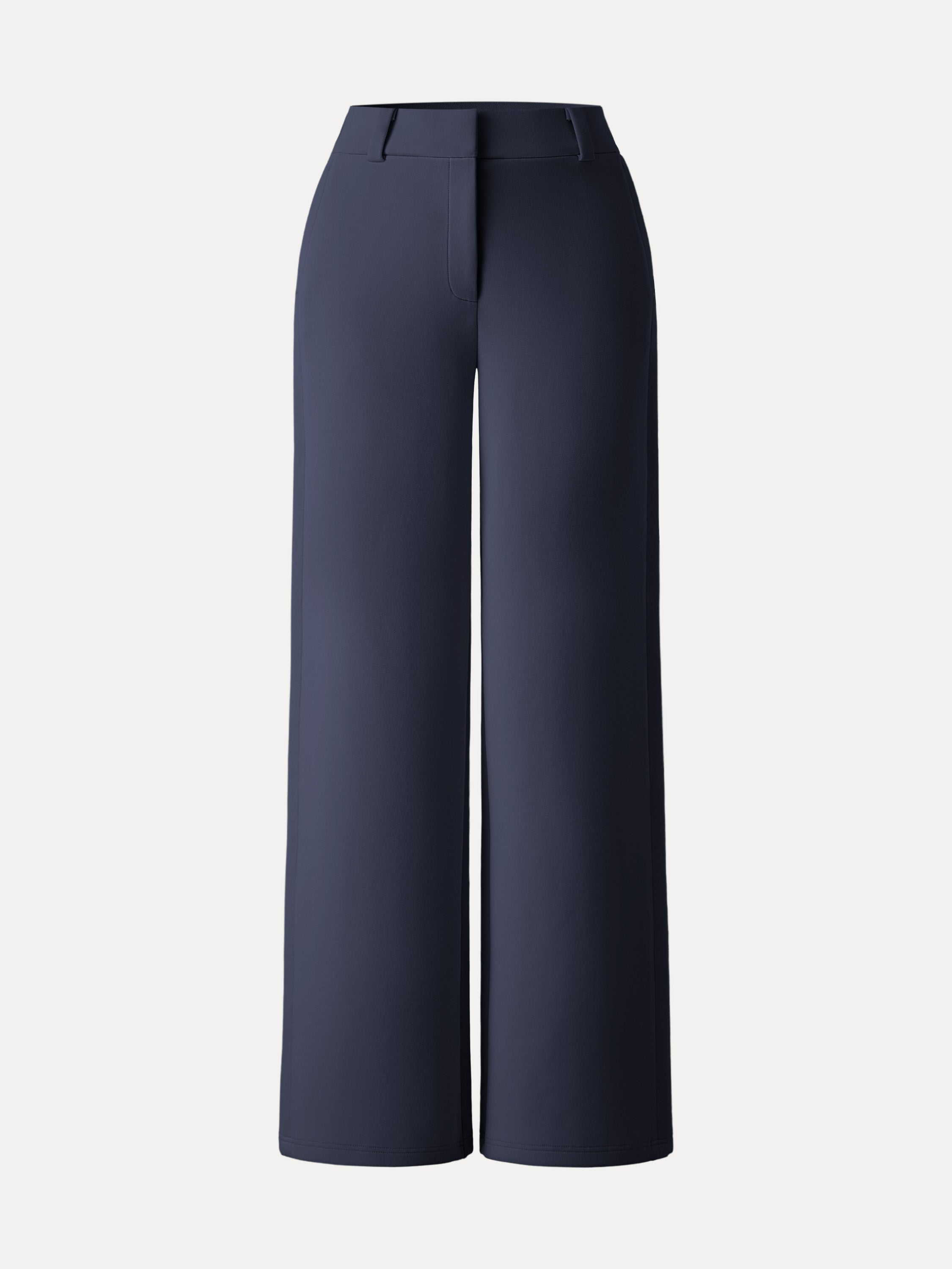 Stretchy Mid Rise Fly-Front Wide Leg Trousers