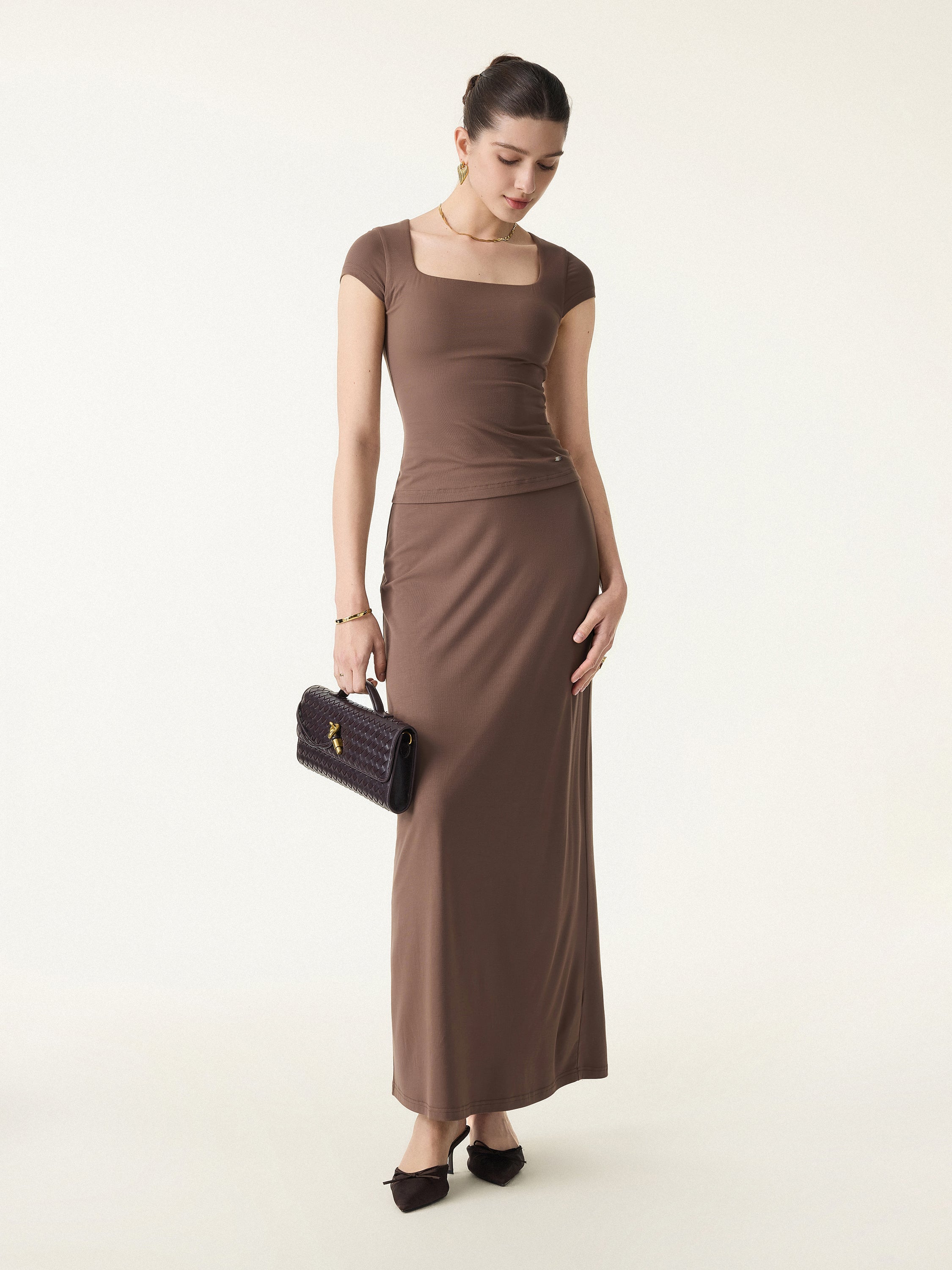 SkinKiss Ultra-Soft H-Line Maxi Skirt