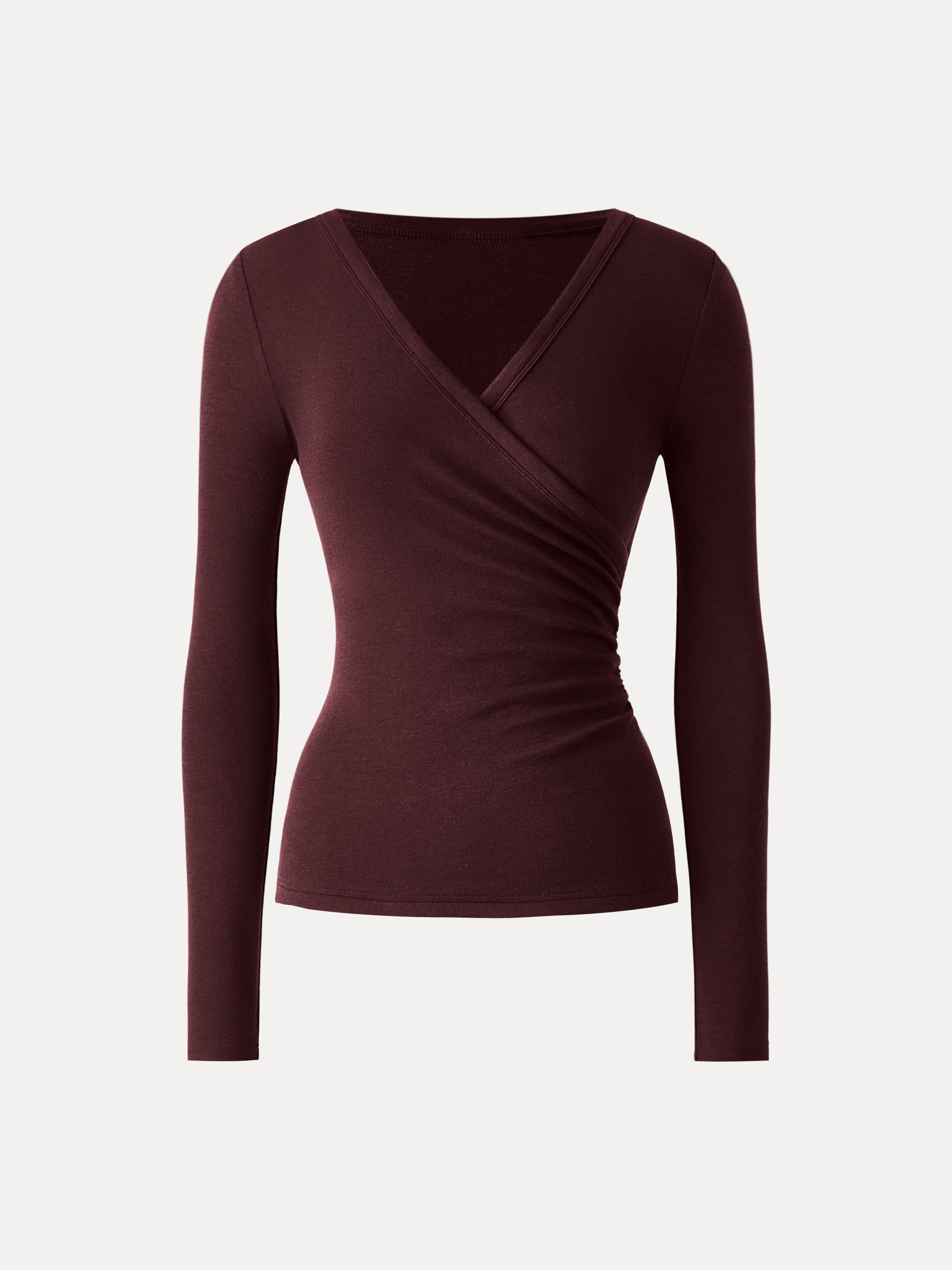Lyocell Wool Surplice Ruched Long Sleeve Top