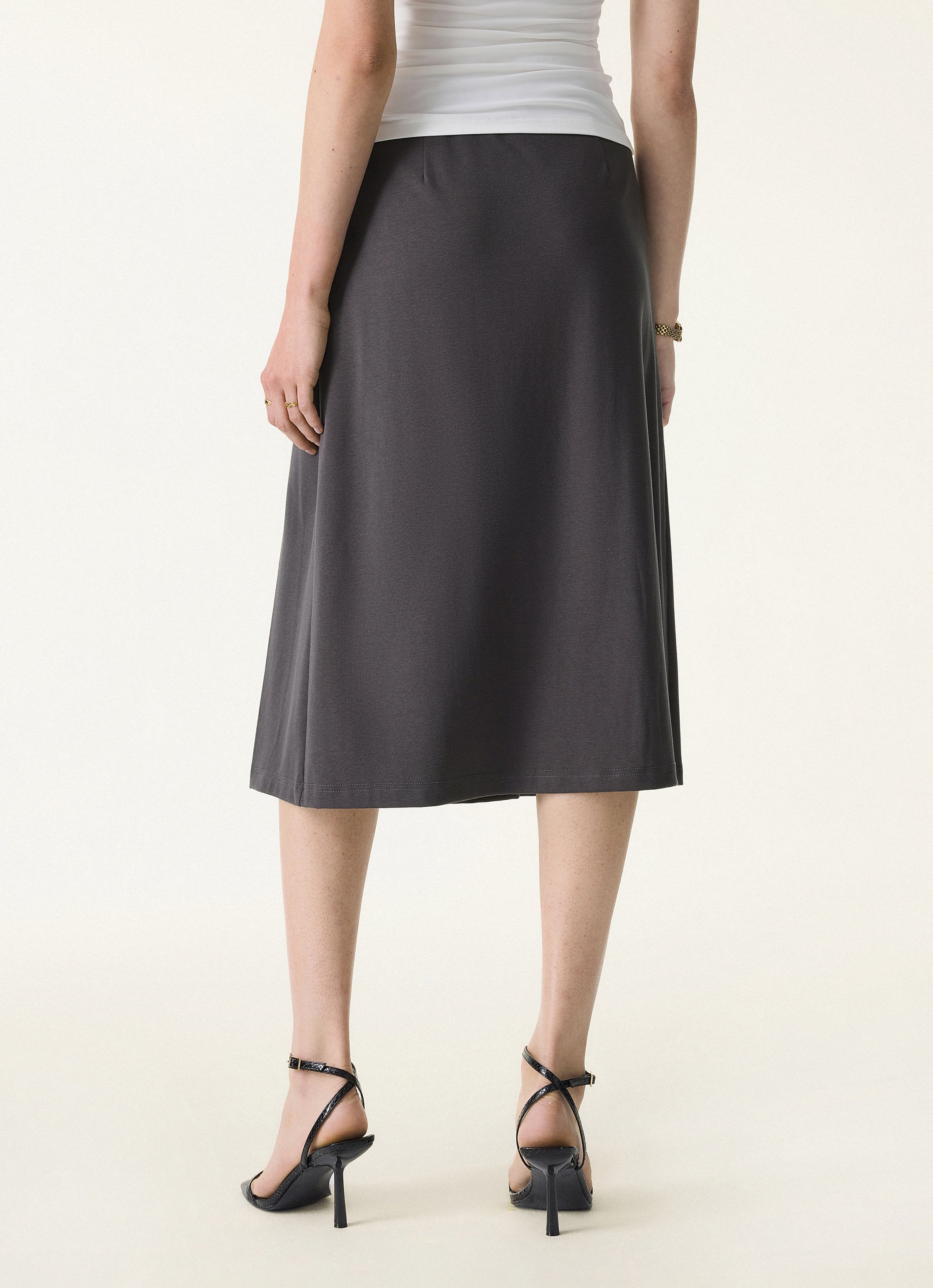 Stretchy Mid Rise A-line Pleated Skirt with Pockets