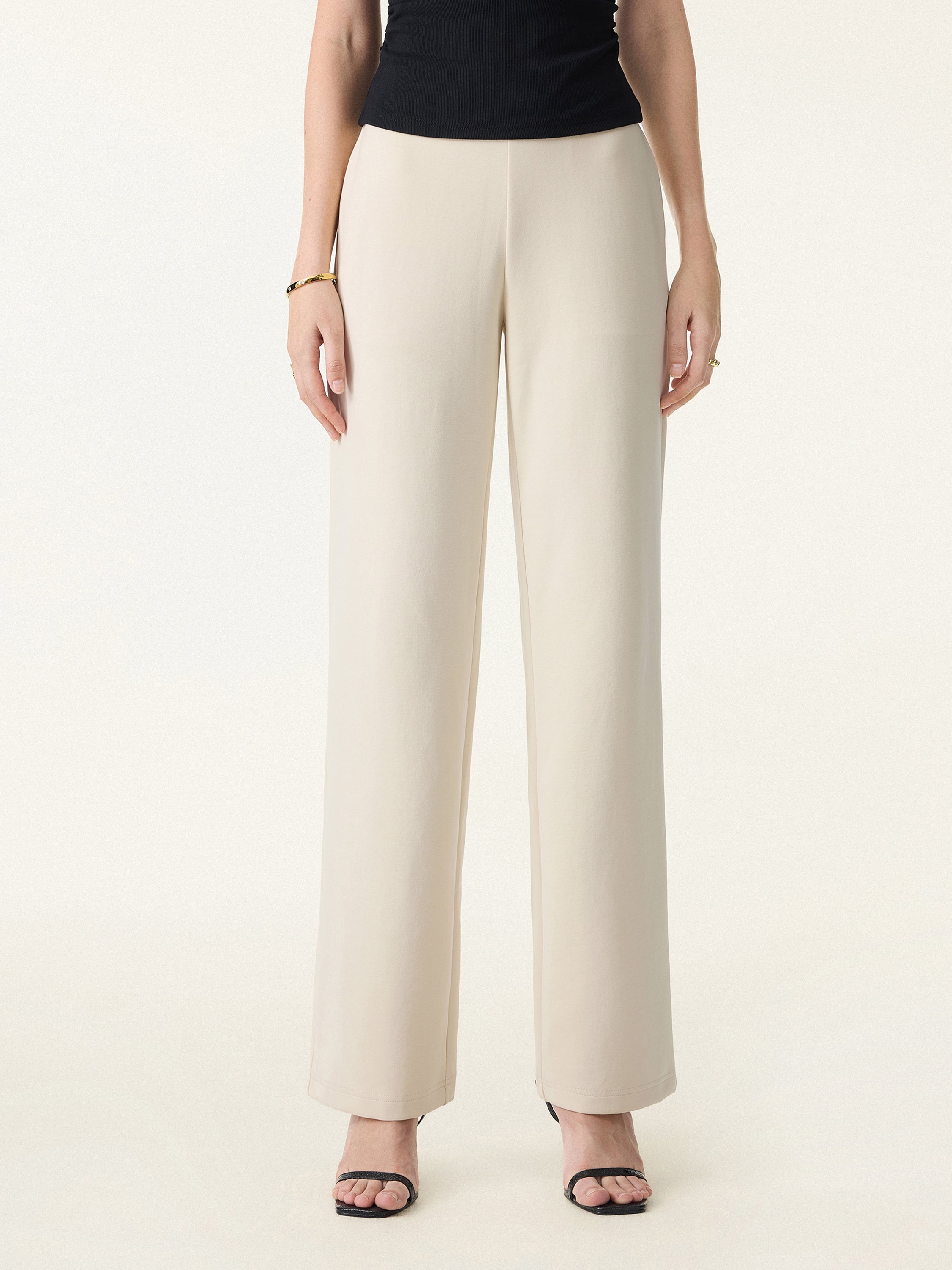 Stretch Cotton Blend Slim Straight Pull-on Pants with Pockets