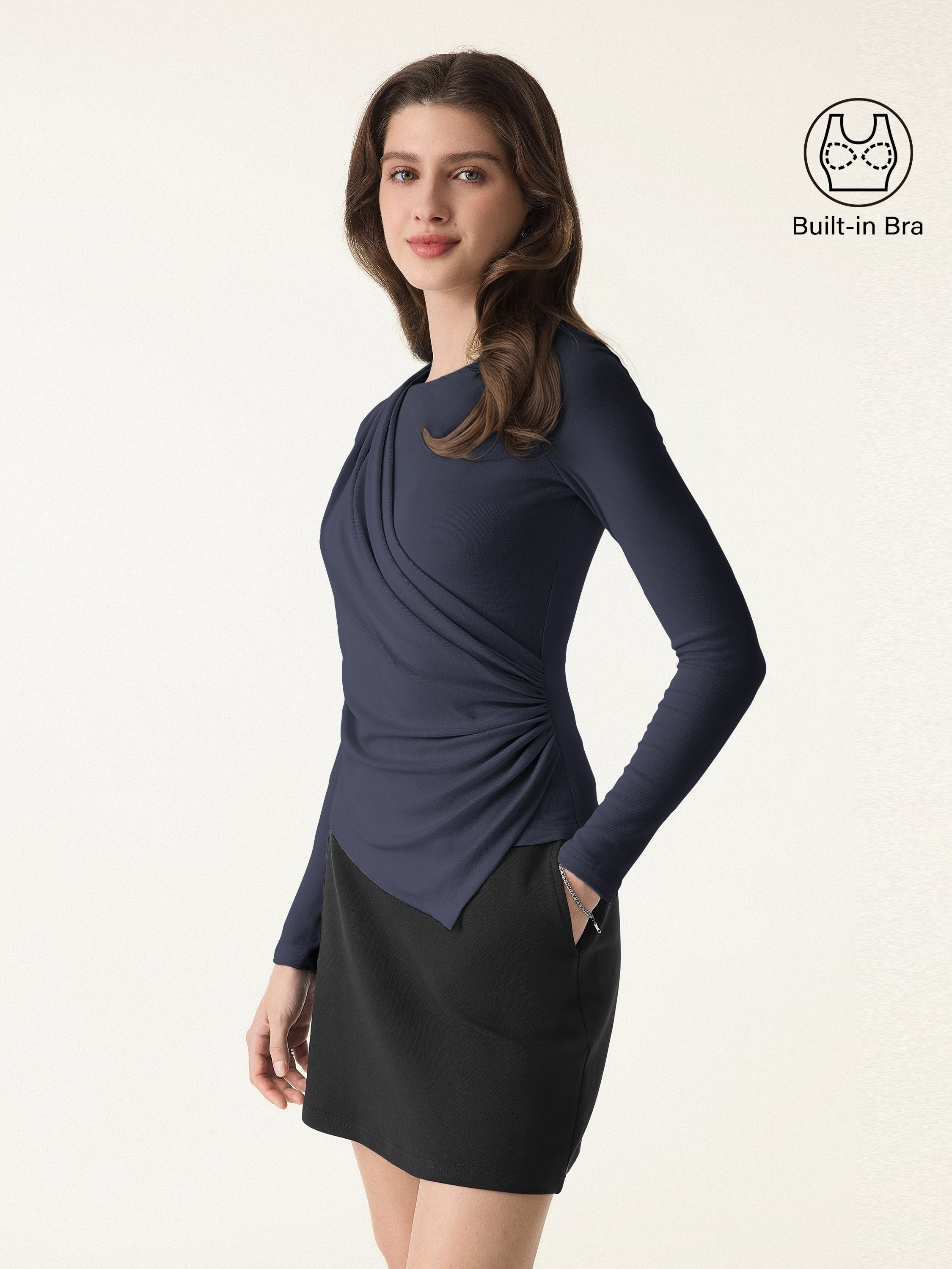 Asymmetrical Angled Hem Long Sleeve Brami