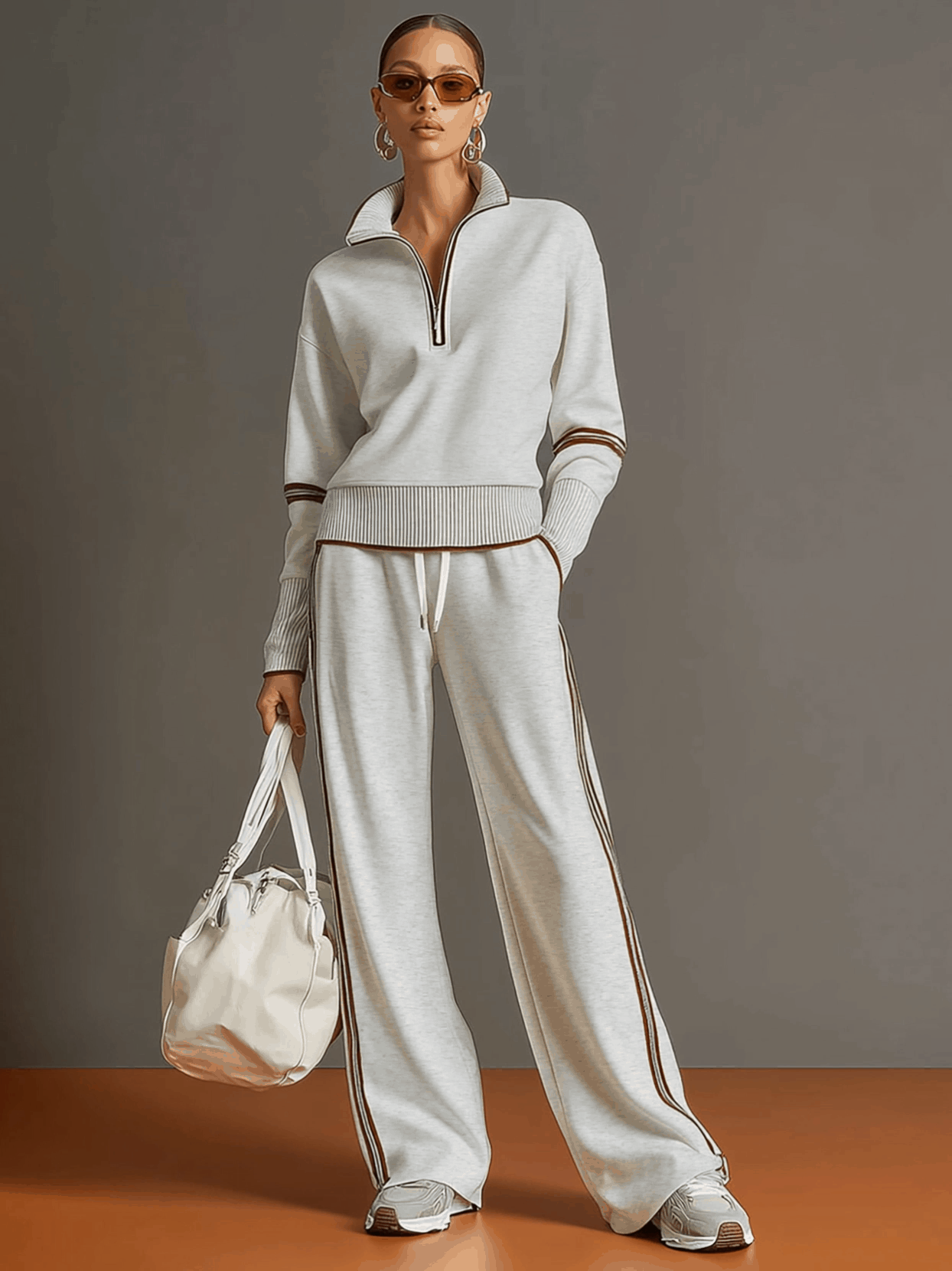 Katie – 2 Piece Track Suit with wide leg bottoms.