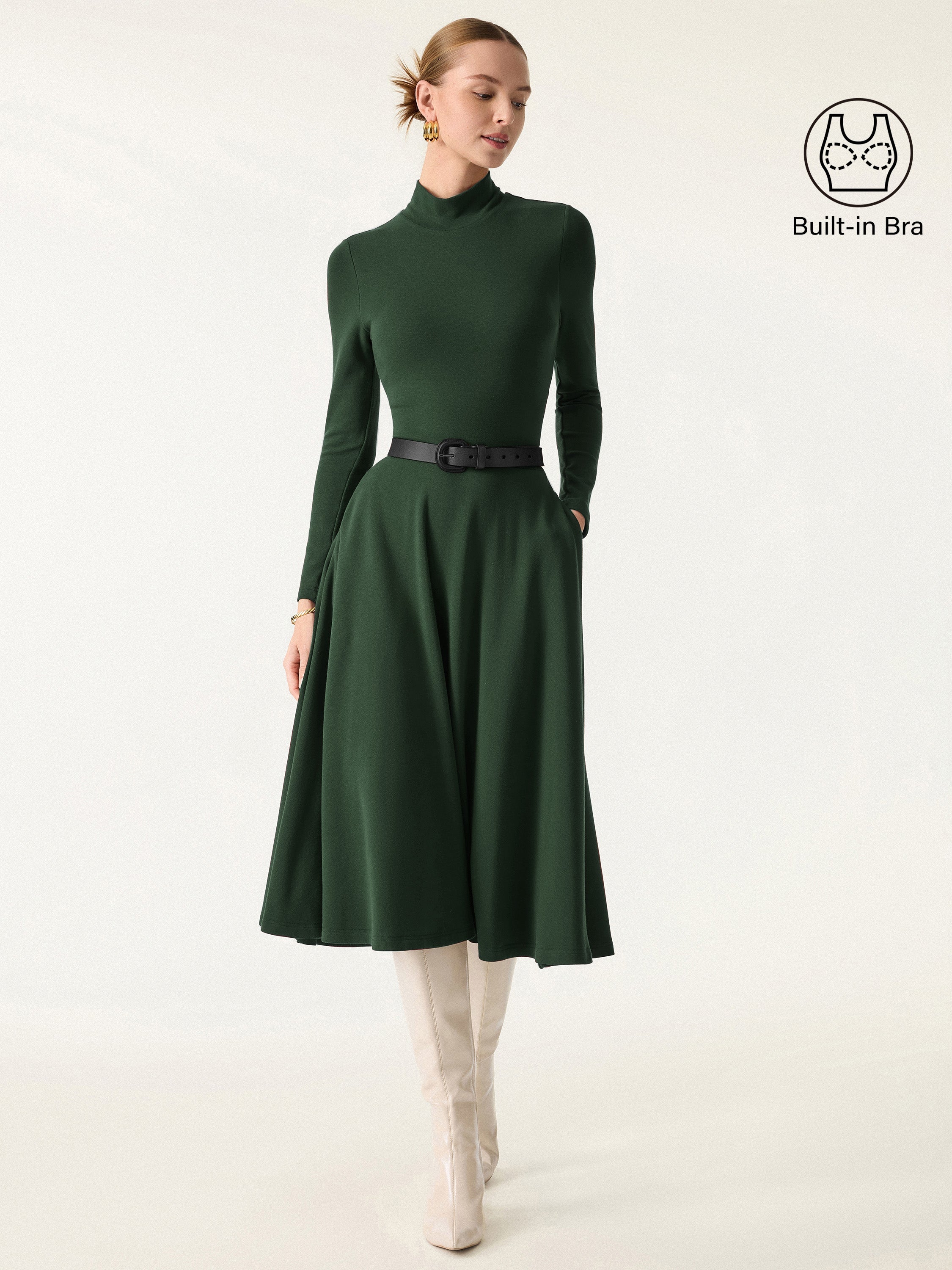 ProWarm Mockneck Midi Brami Dress with Pockets