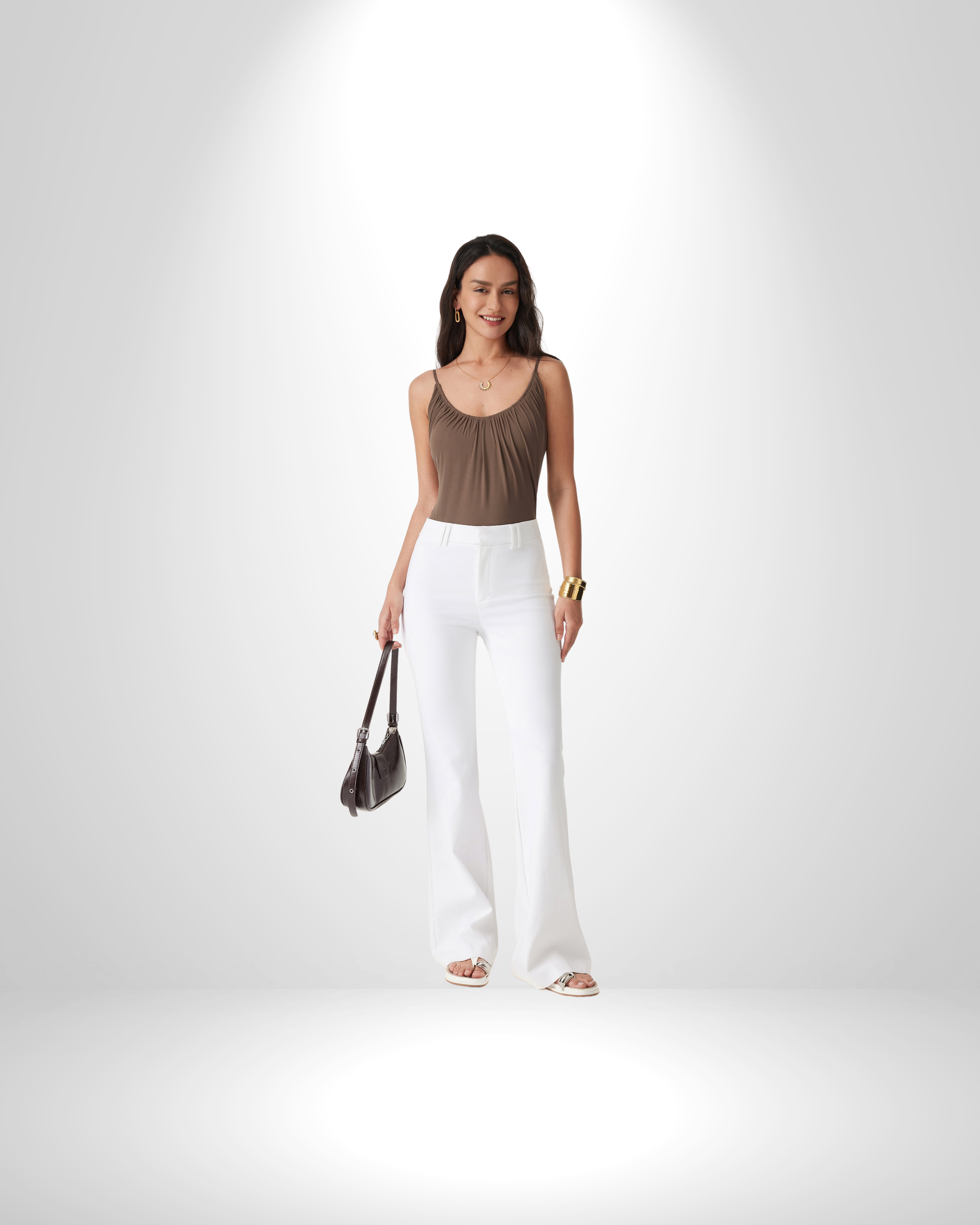 Scoop Neck Gathered Spaghetti Brami Top