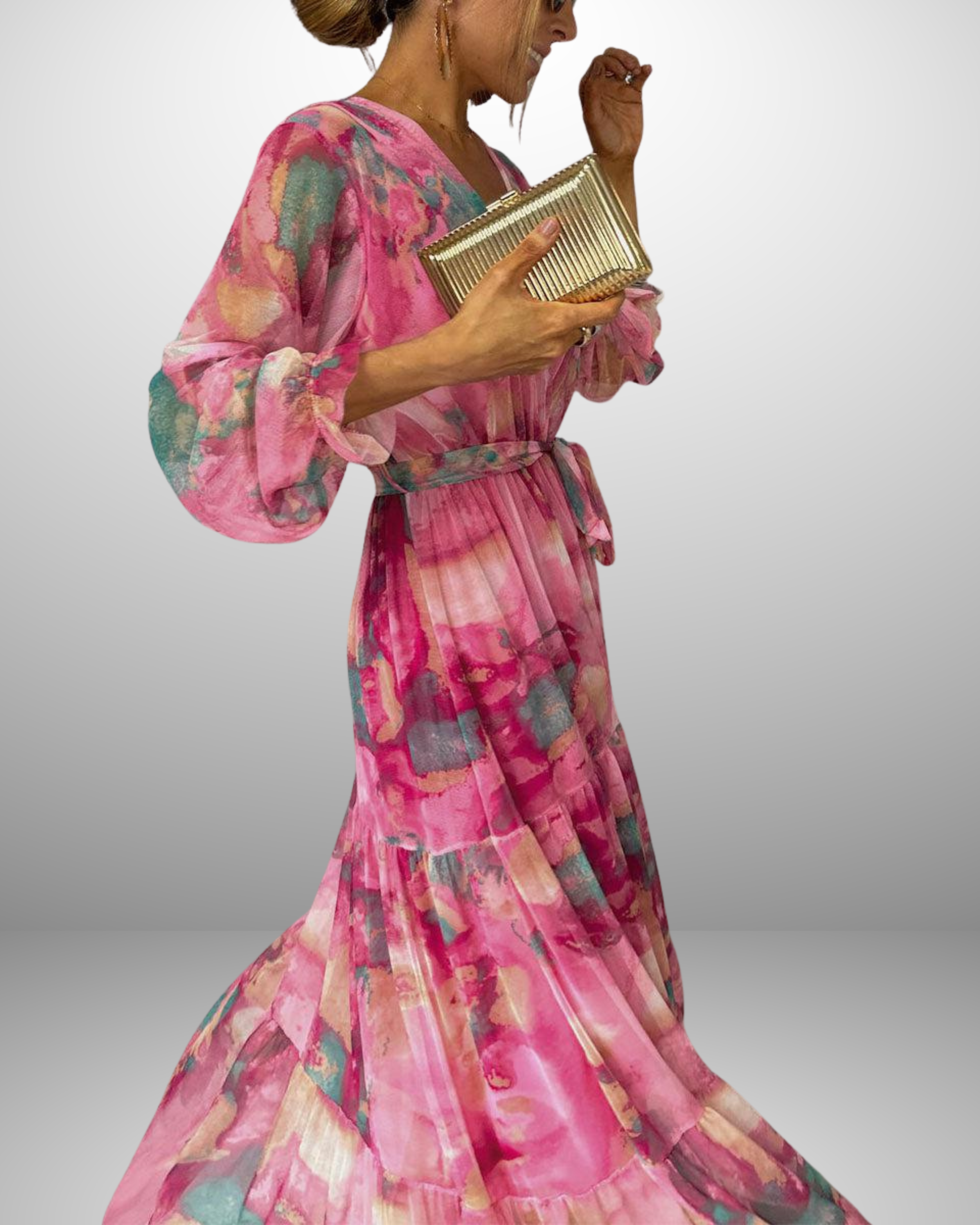 ZOEY | Vibrant Floral Wrap Dress with Flattering Tiered Silhouette