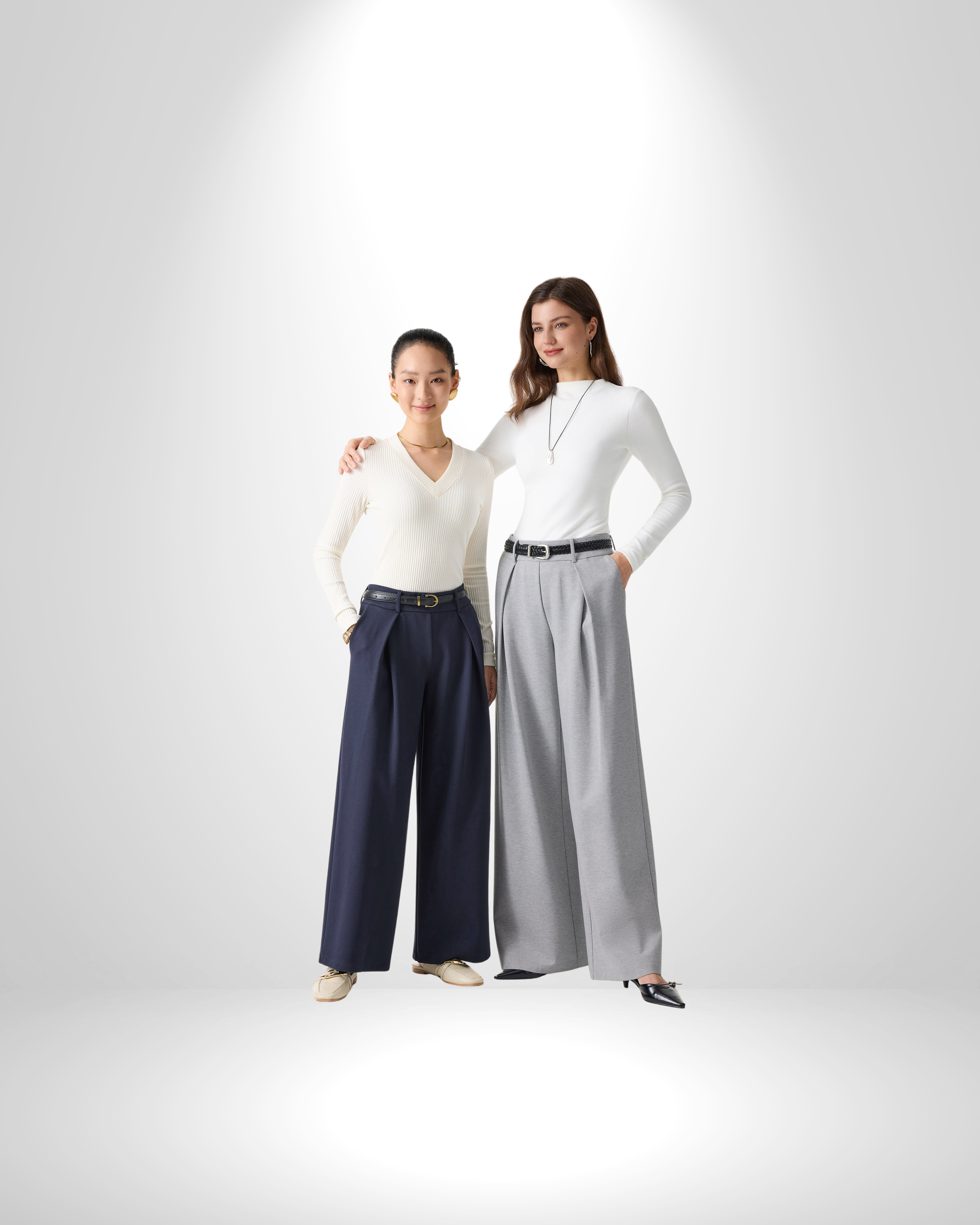 Wrinkle-Resistant Stretchy High Rise Wide Leg Pants with Pockets