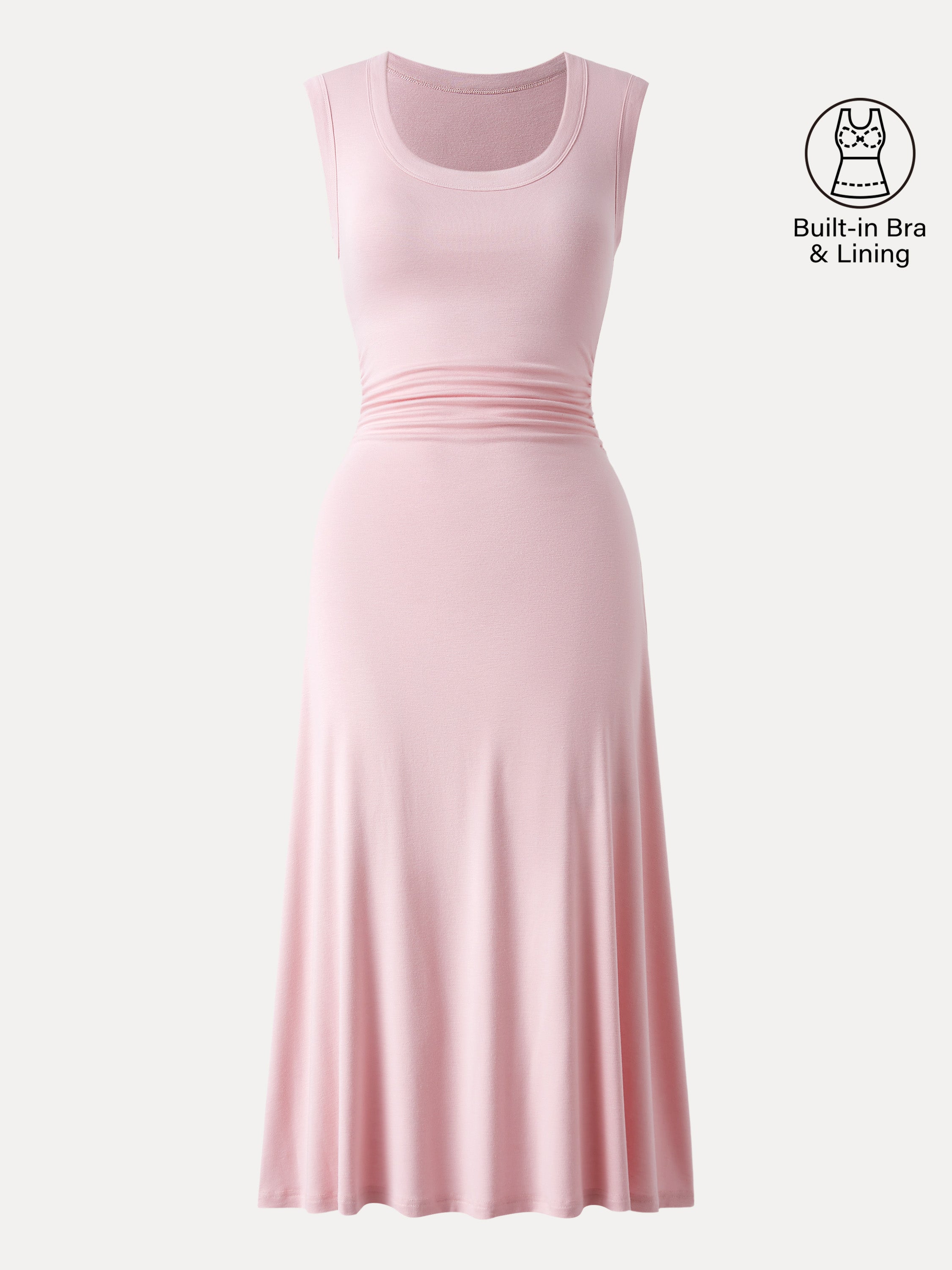 Scoop Neck Side Ruched New Airy Brami Midi Dress