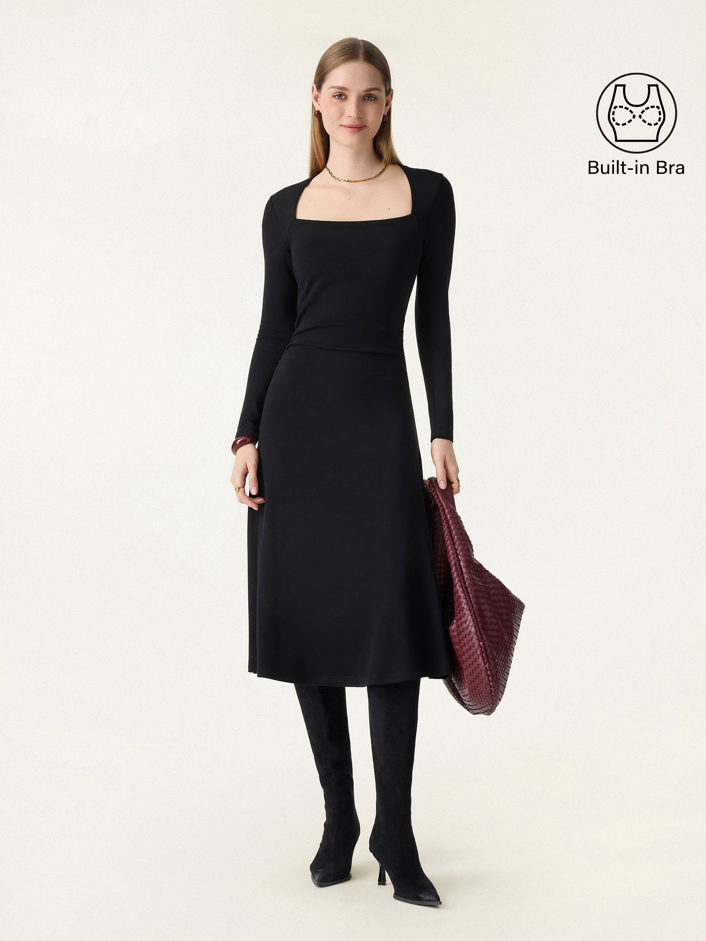 ProWarm Angular Square Neck Fit-and-Flare Midi Brami Dress