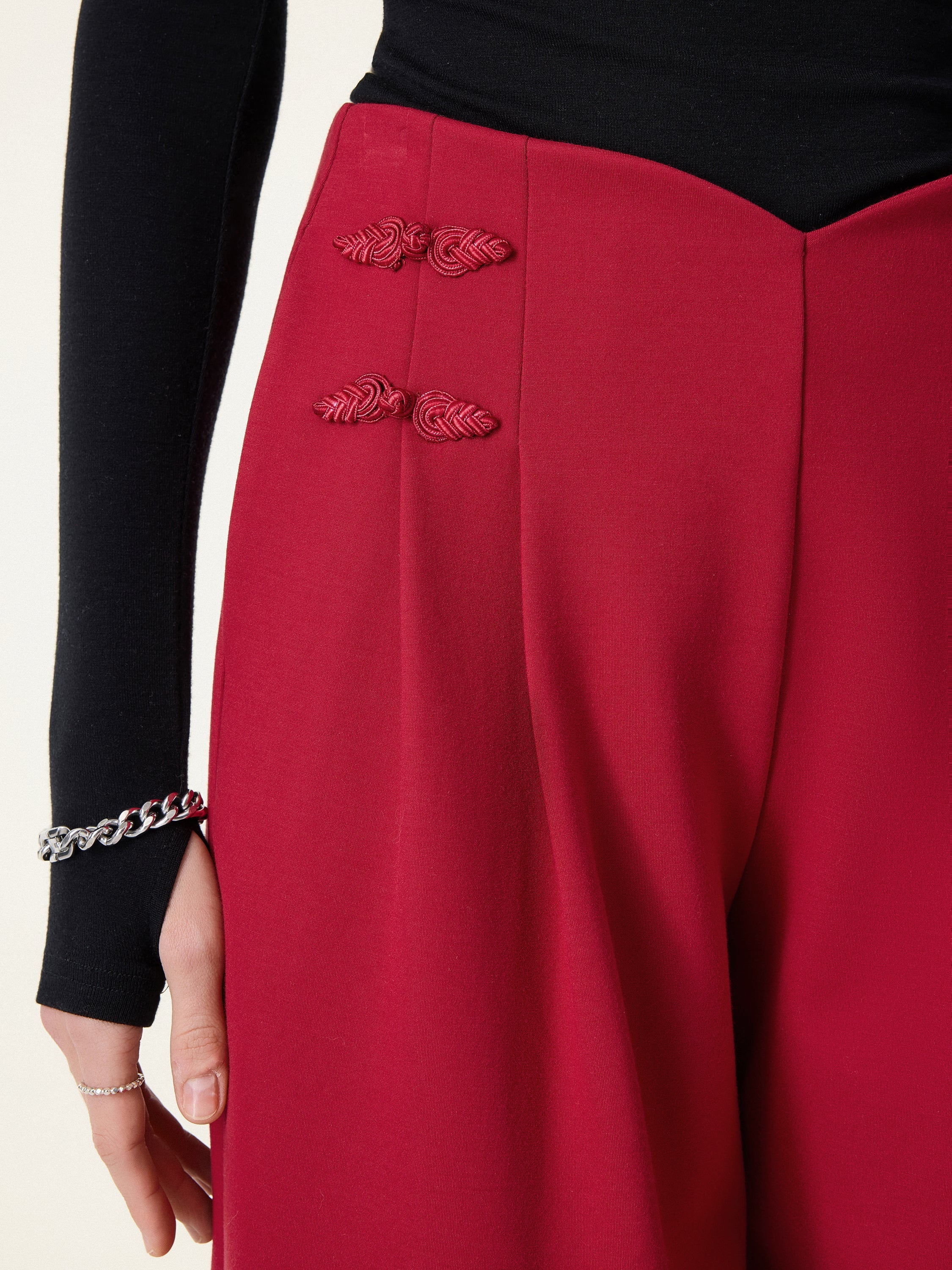 Statement Frog Button High Rise Wide Leg Pants with Pockets Limited Edition