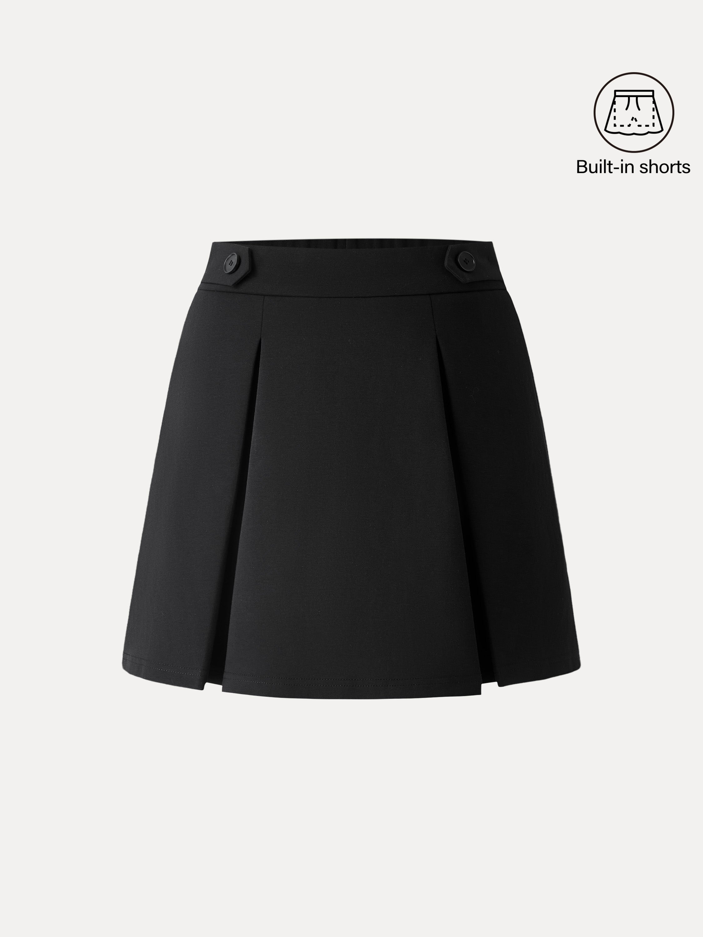 Stretch Cotton Blend Pleated Skort with Built-in Shorts