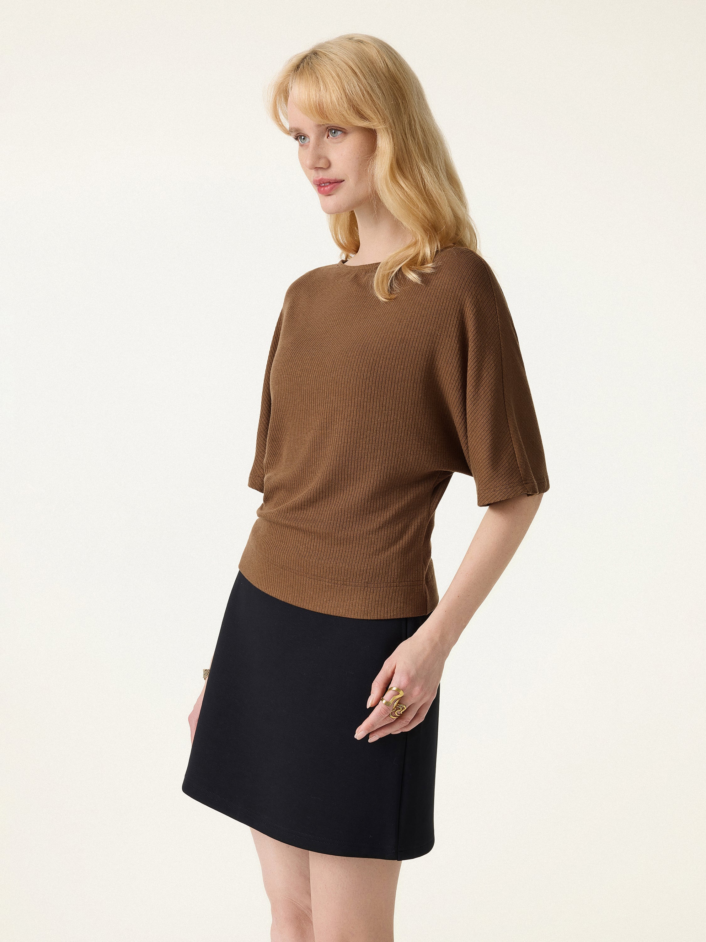 Soft Ribbed Boatneck Relaxed Top