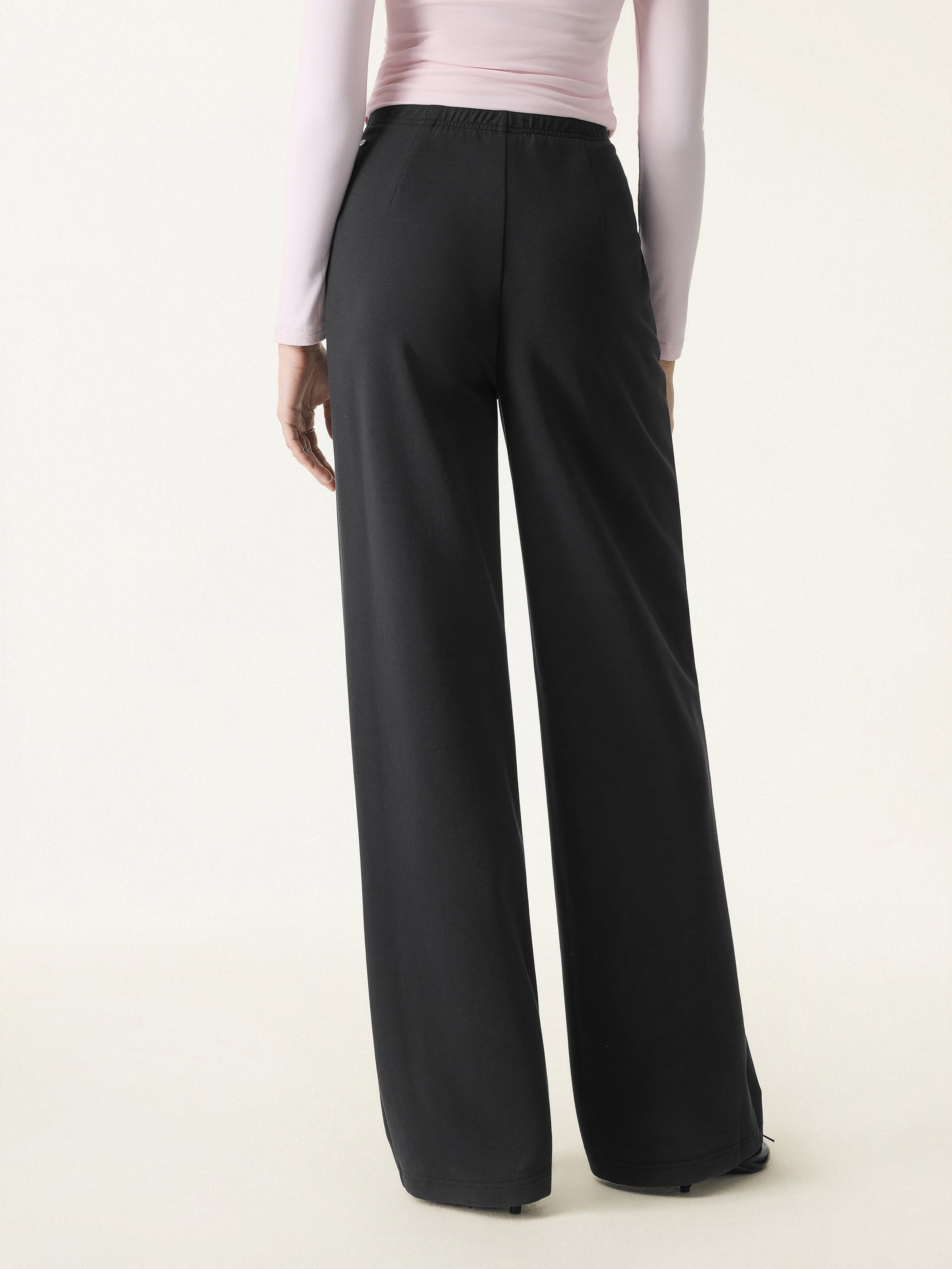 Stretch Cotton Blend Mid Rise Straight Leg Pants with Pockets