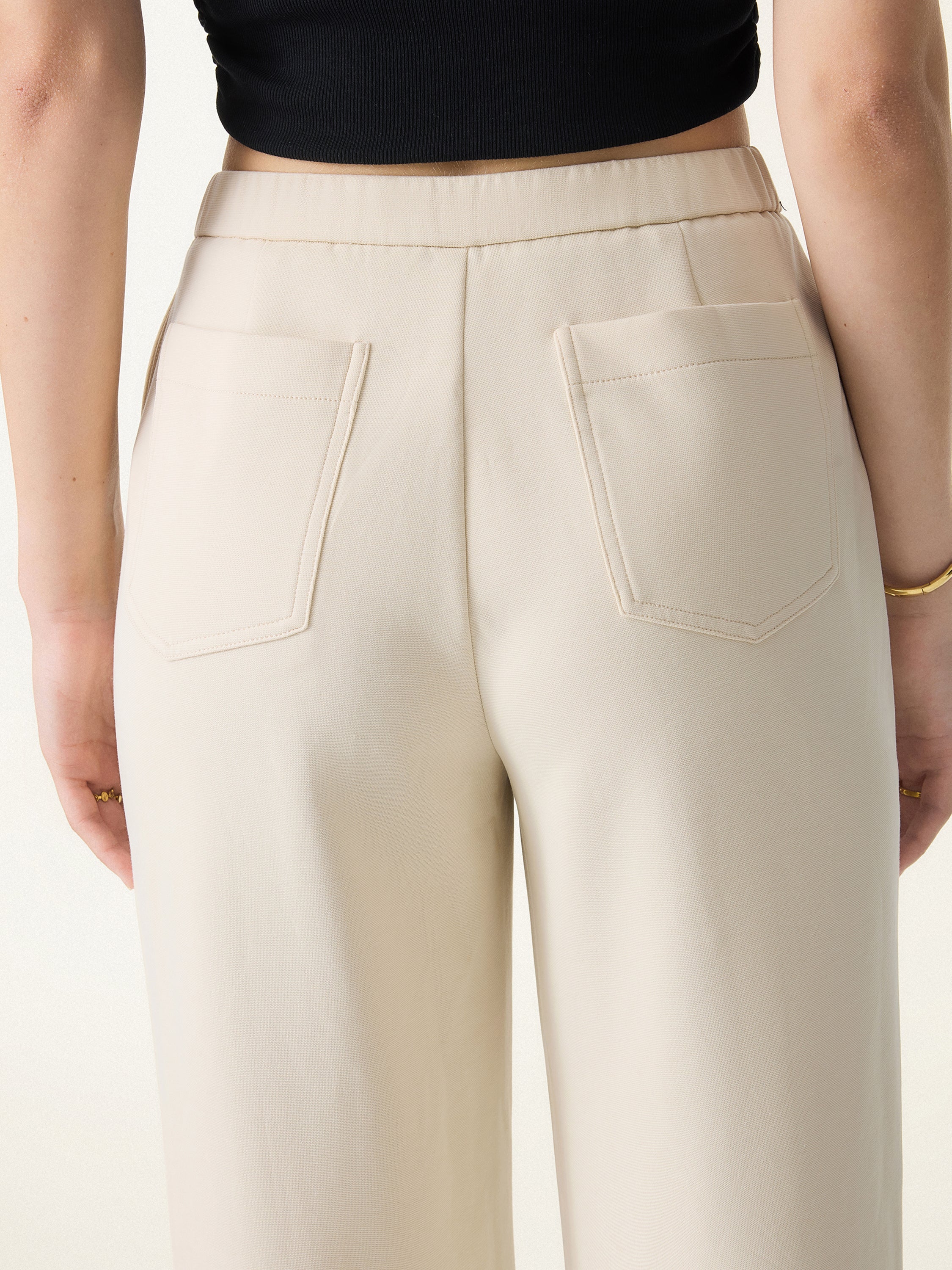 Stretch Cotton Blend Slim Straight Pull-on Pants with Pockets
