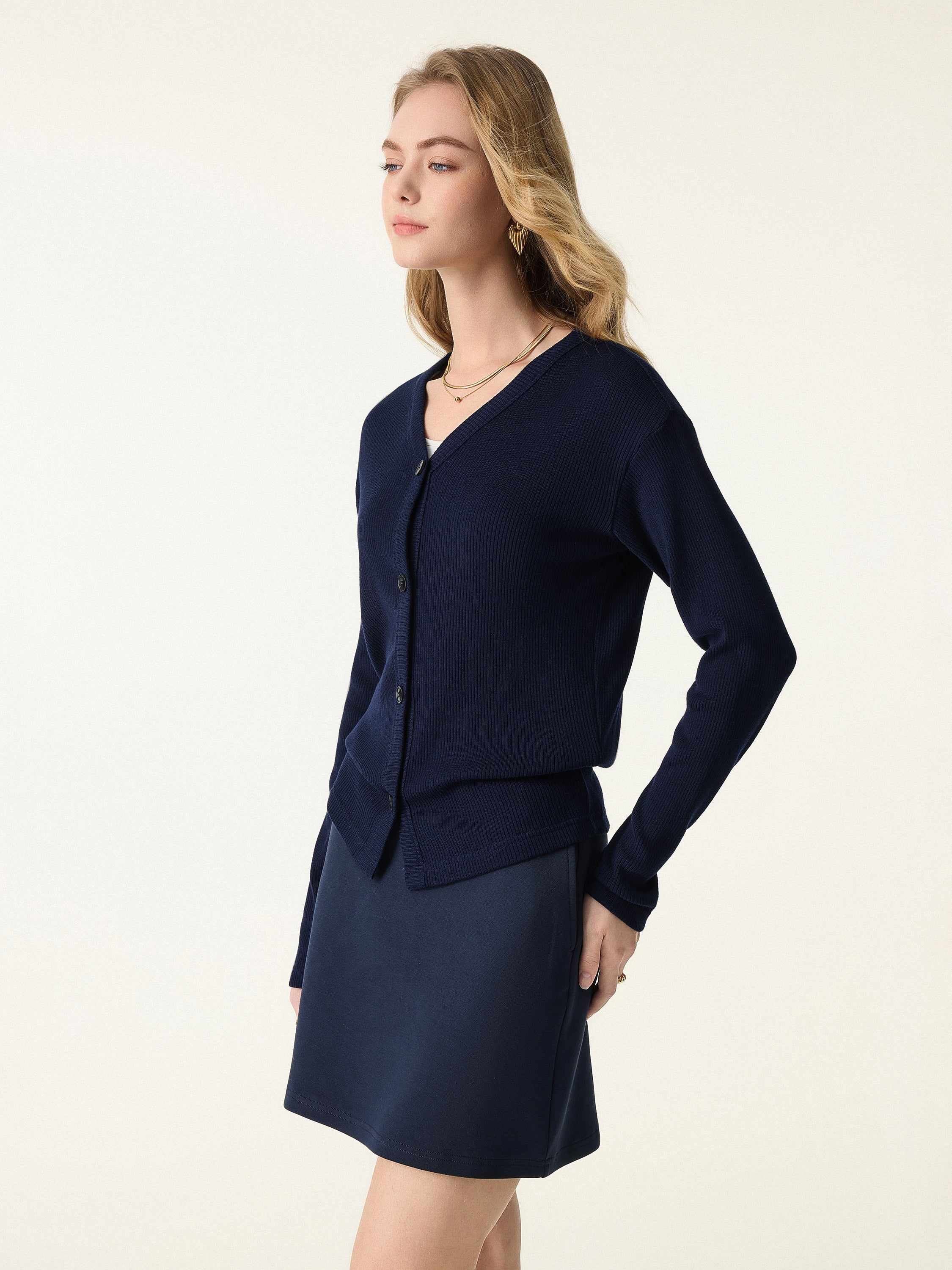 Cozy Rib V-Neck Button-Fronted Cardigan