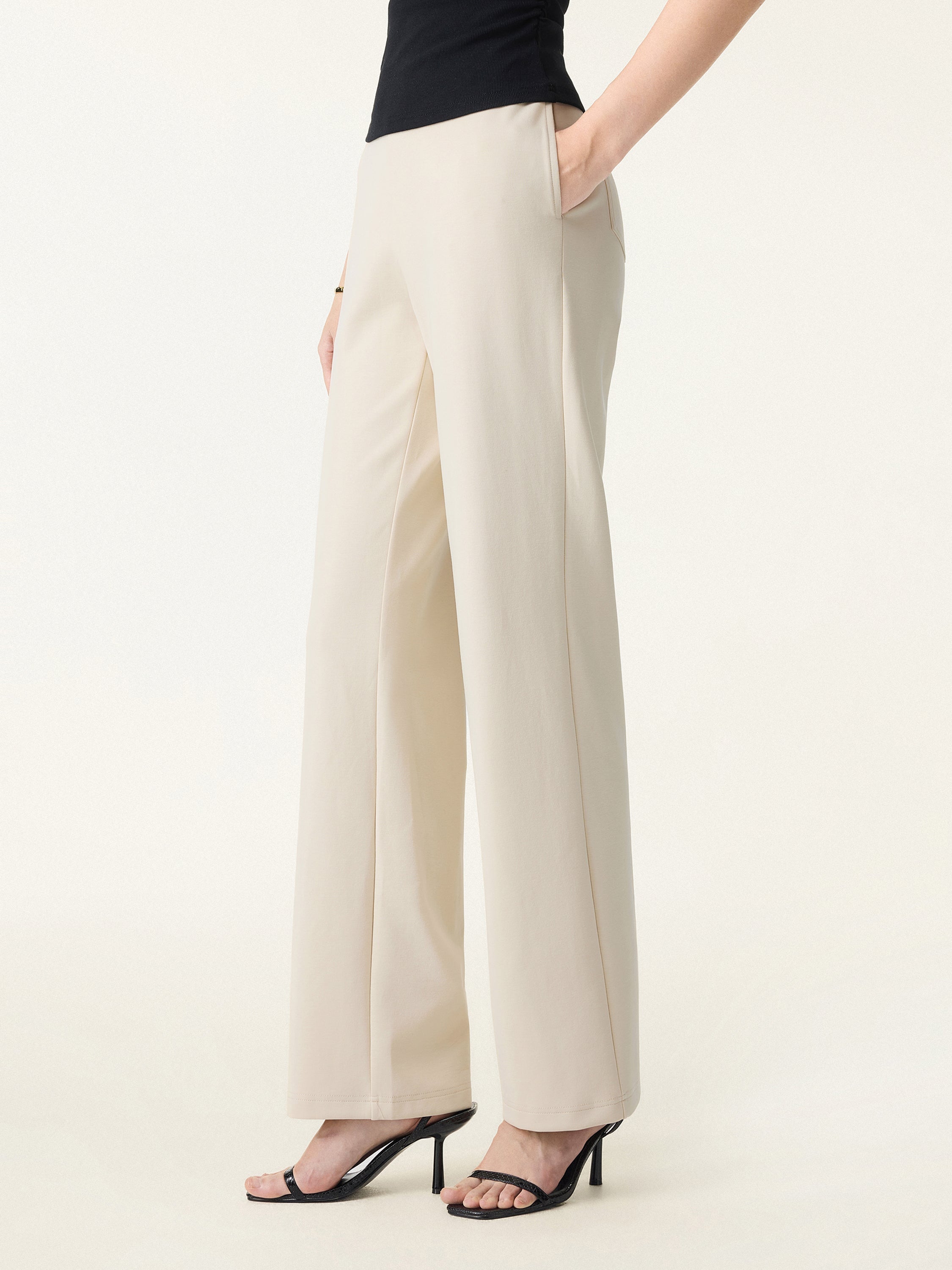 Stretch Cotton Blend Slim Straight Pull-on Pants with Pockets