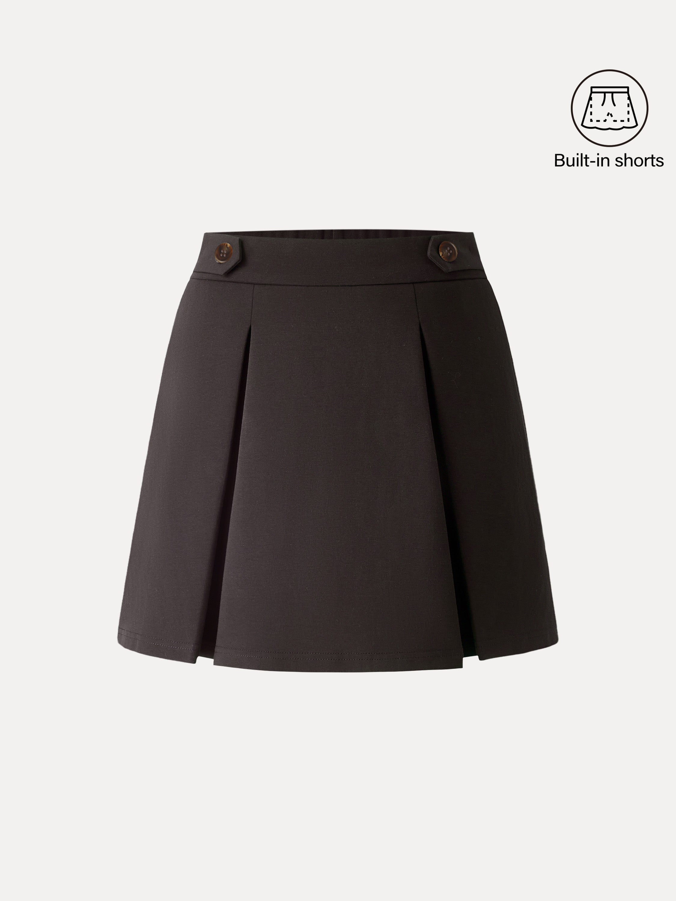 Stretch Cotton Blend Pleated Skort with Built-in Shorts