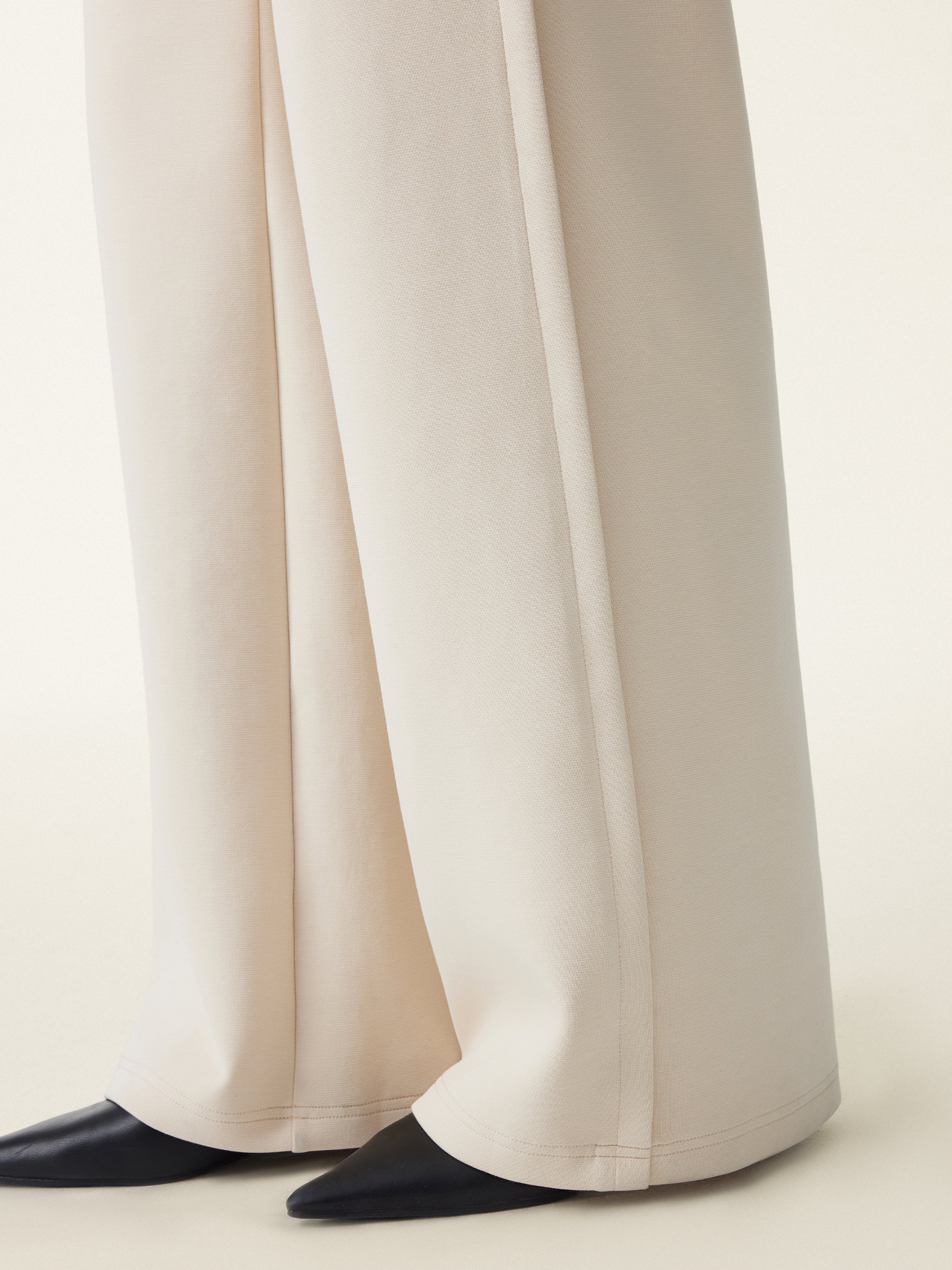 Stretchy Mid Rise Fly-Front Wide Leg Trousers