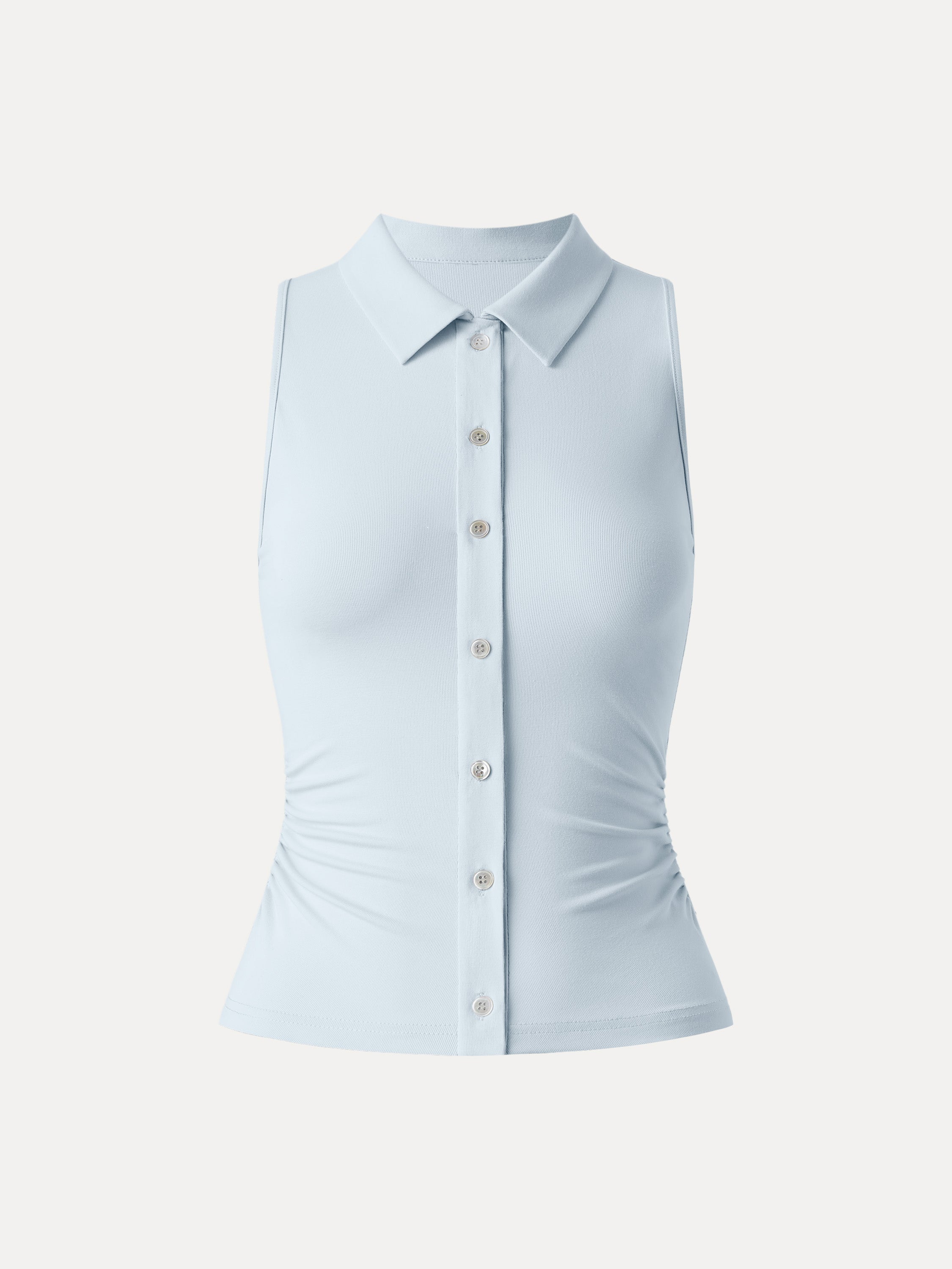Collared Faux Button Placket Side Ruched Vest Top