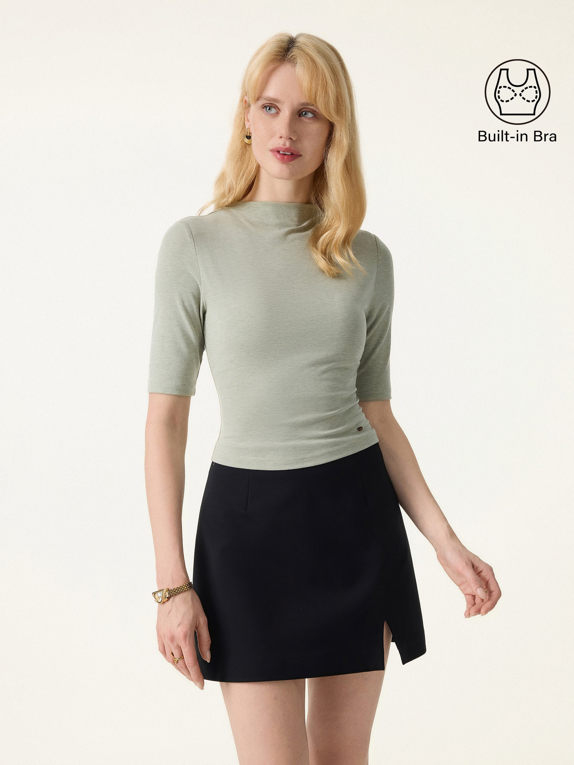 Modal Blend Mockneck Elbow Sleeve Cropped Brami