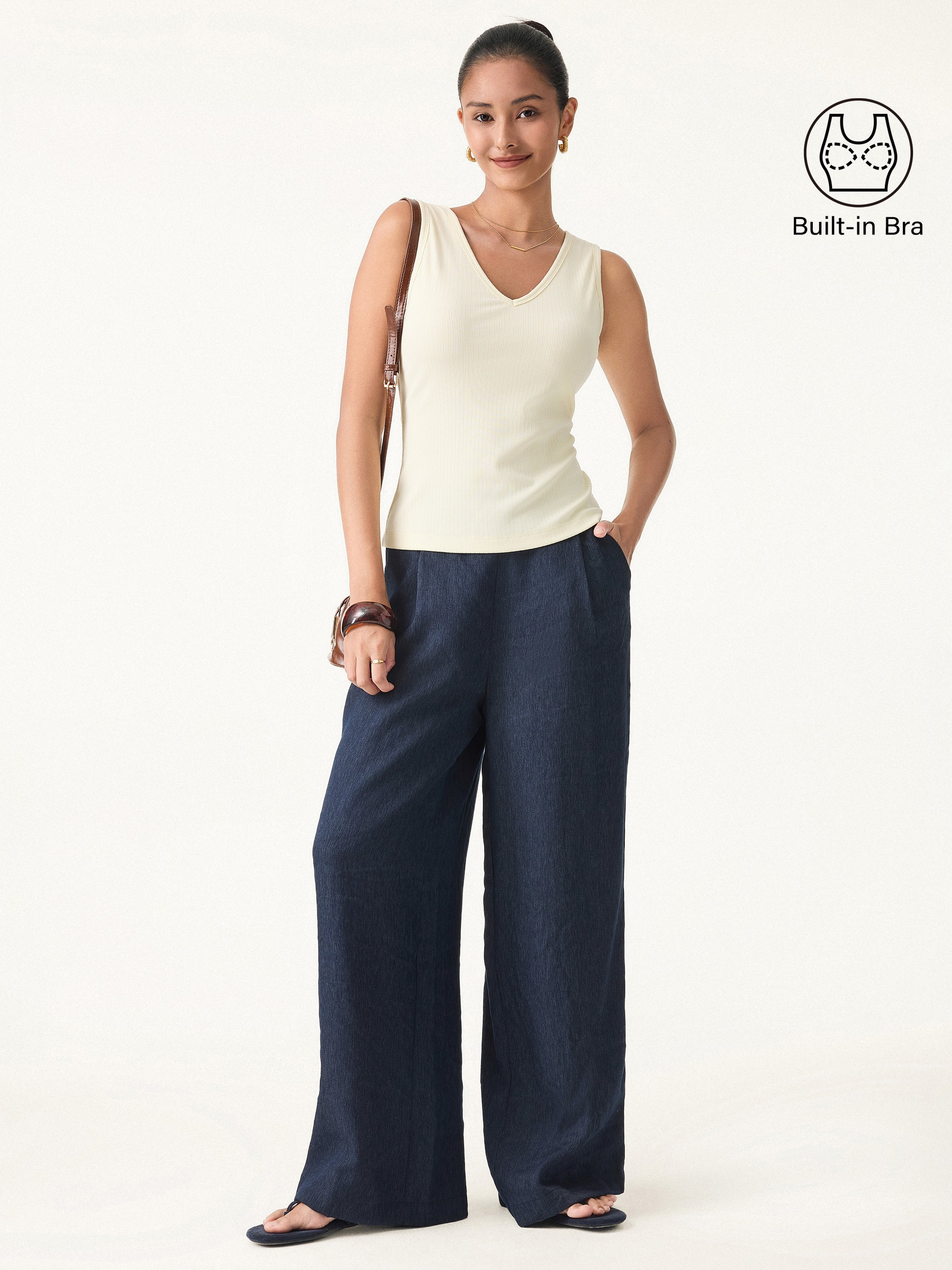 Stretch Cotton Pointelle V-neck Sleeveless Brami Tank