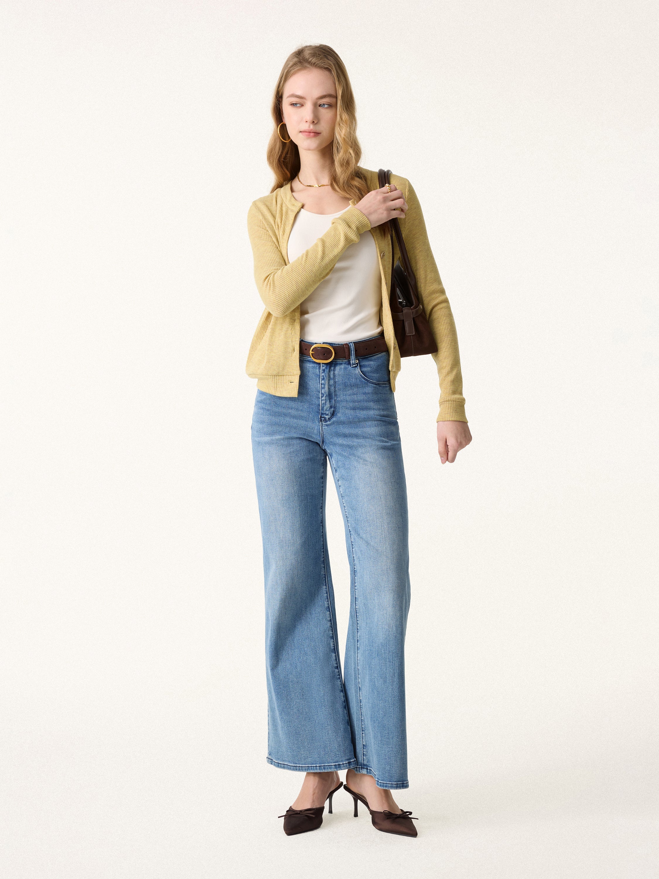 Relaxed Fit Round Neck Button Front Cardigan
