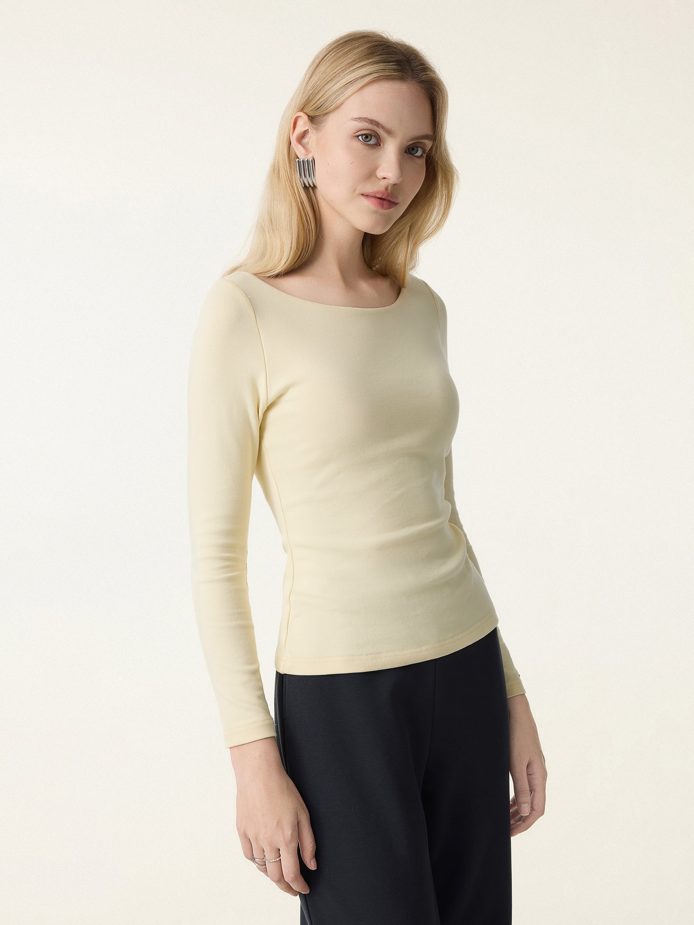 Cotton Lyocell High Scoop Neck Long Sleeve Brami
