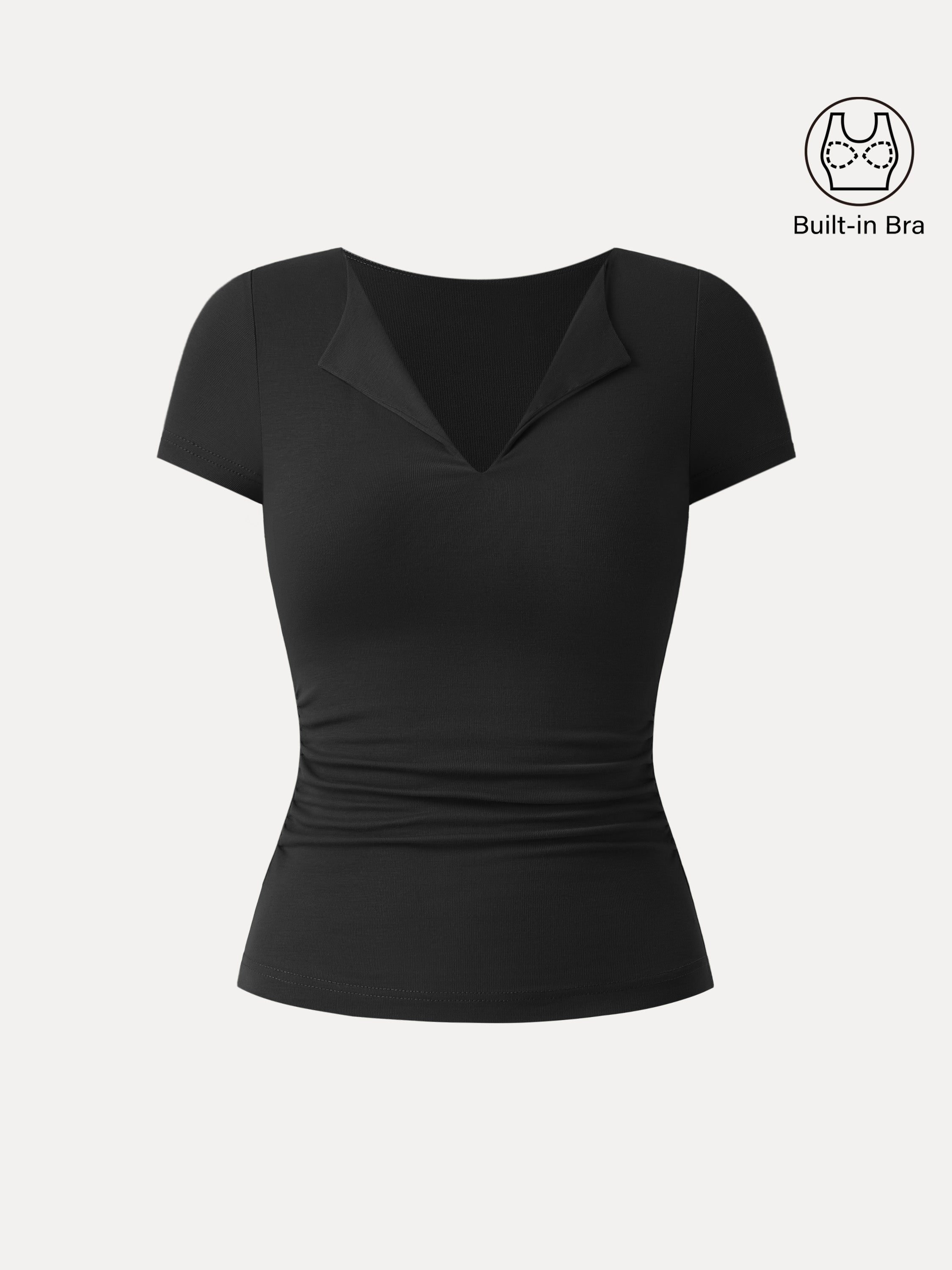 Flapped V-neck Side Ruched New Airy Brami Tee