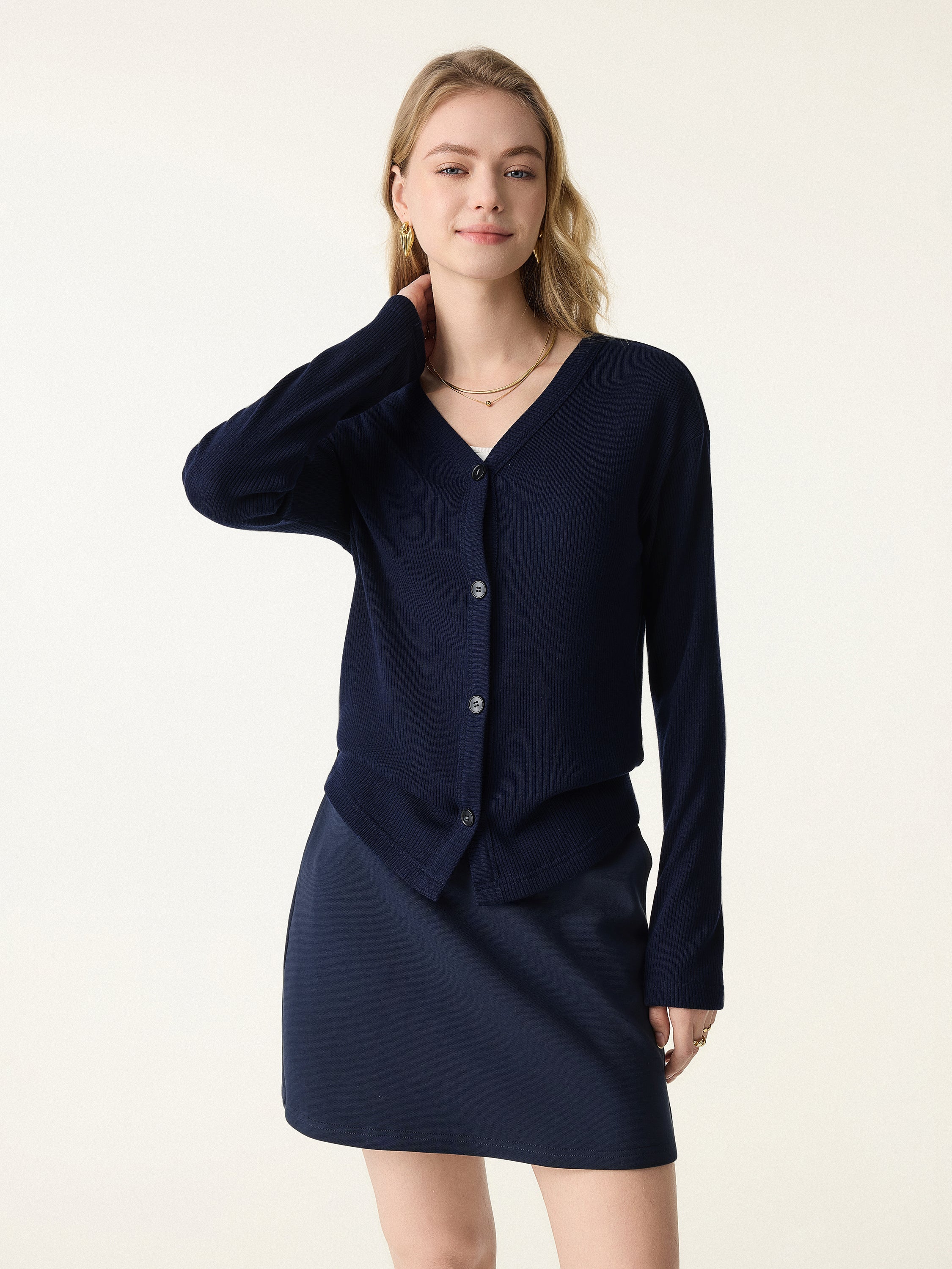 Cozy Rib V-Neck Button-Fronted Cardigan