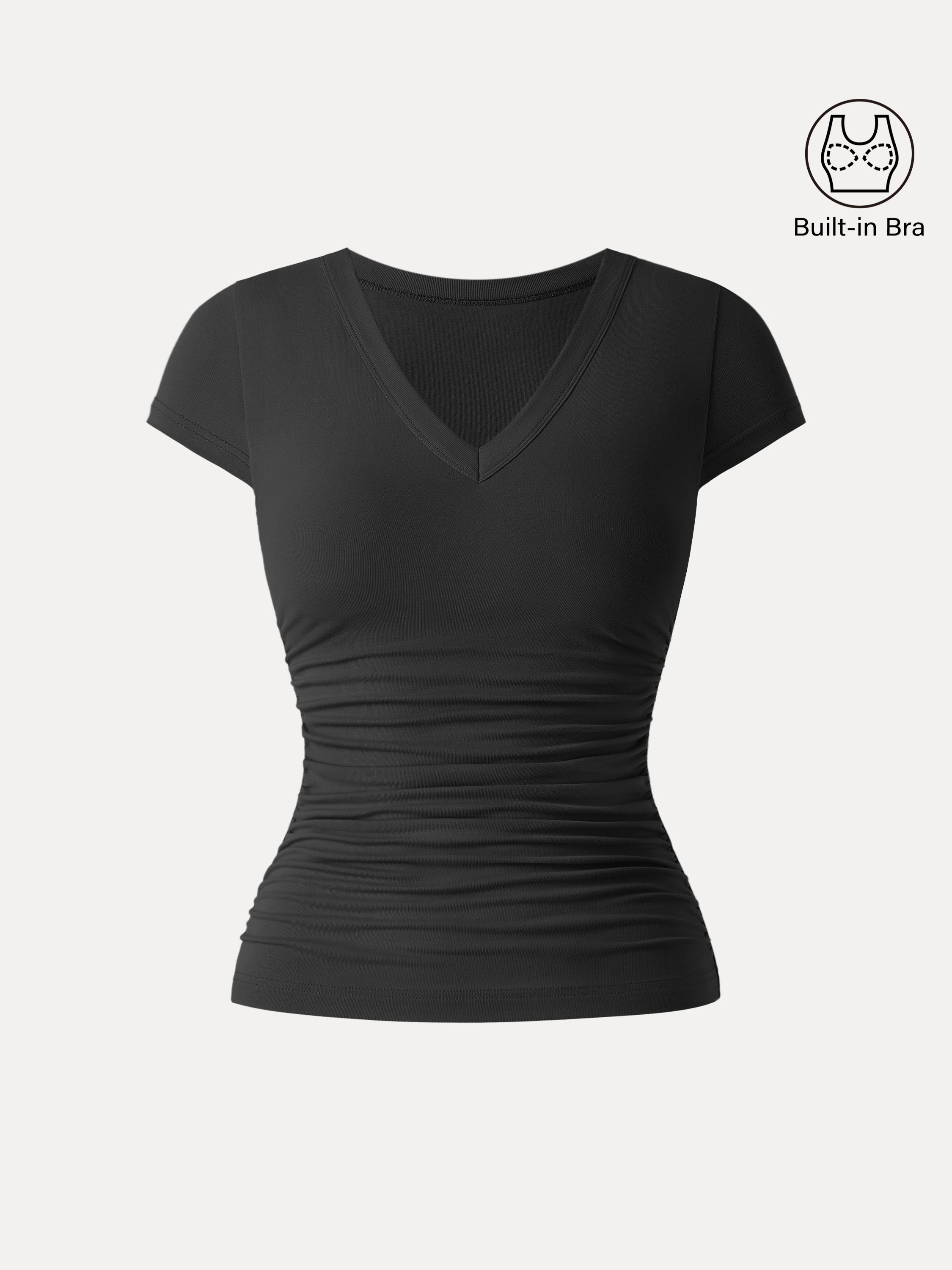 Elevated V-neck Side Ruched Cap Sleeve Brami Tee