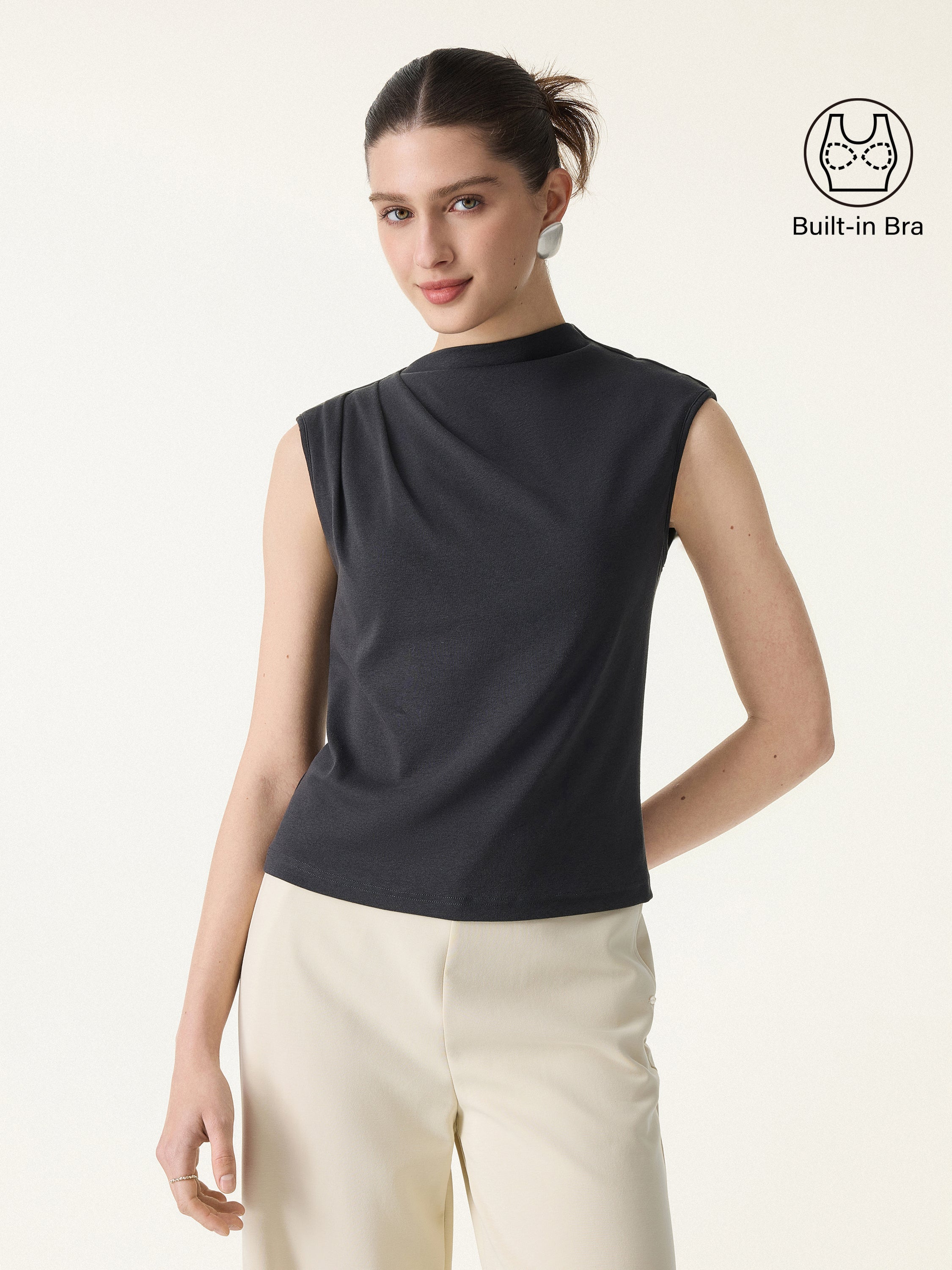 Cotton Lyocell Mockneck Tucked Sleeveless Brami