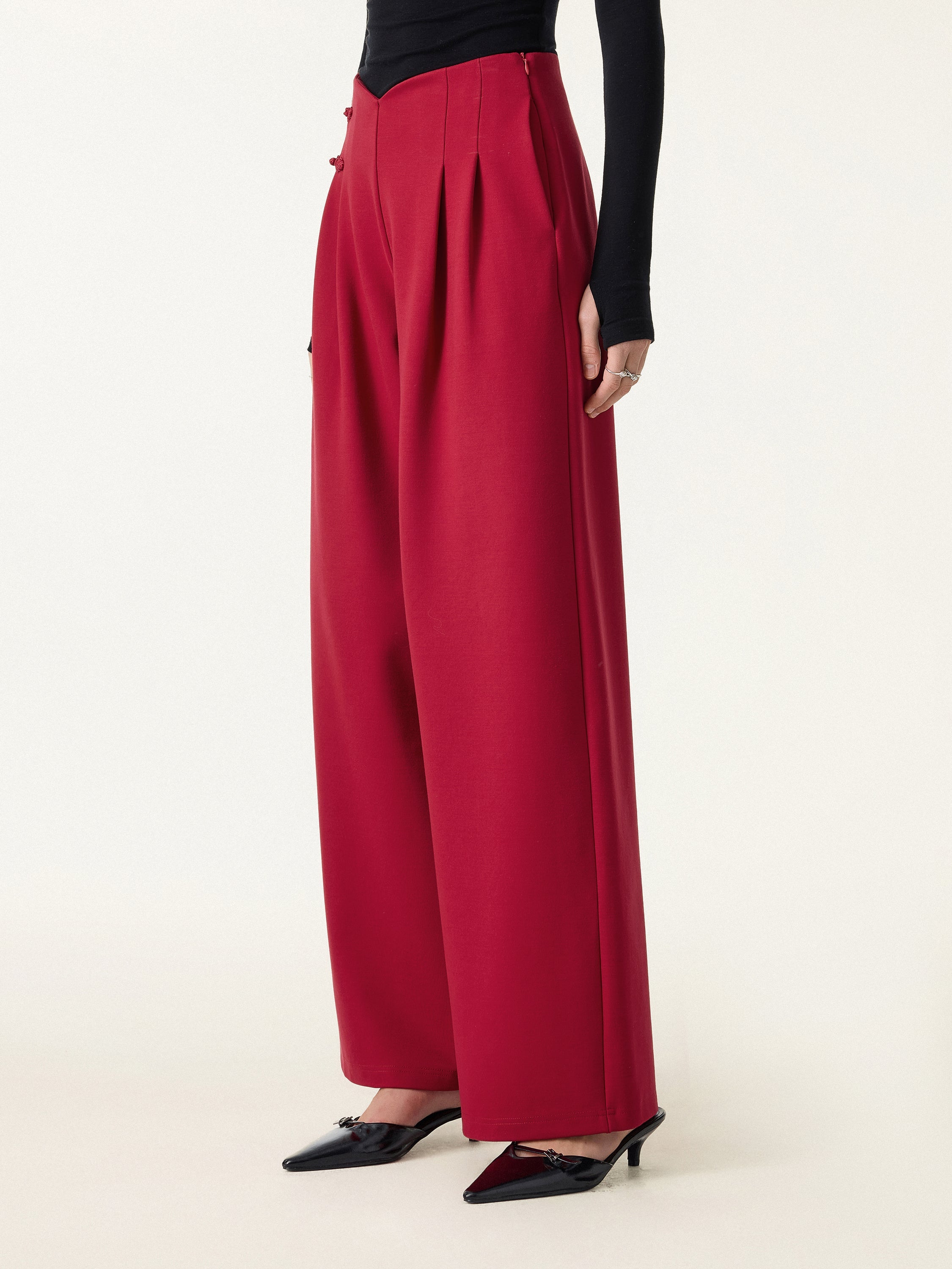 Statement Frog Button High Rise Wide Leg Pants with Pockets Limited Edition