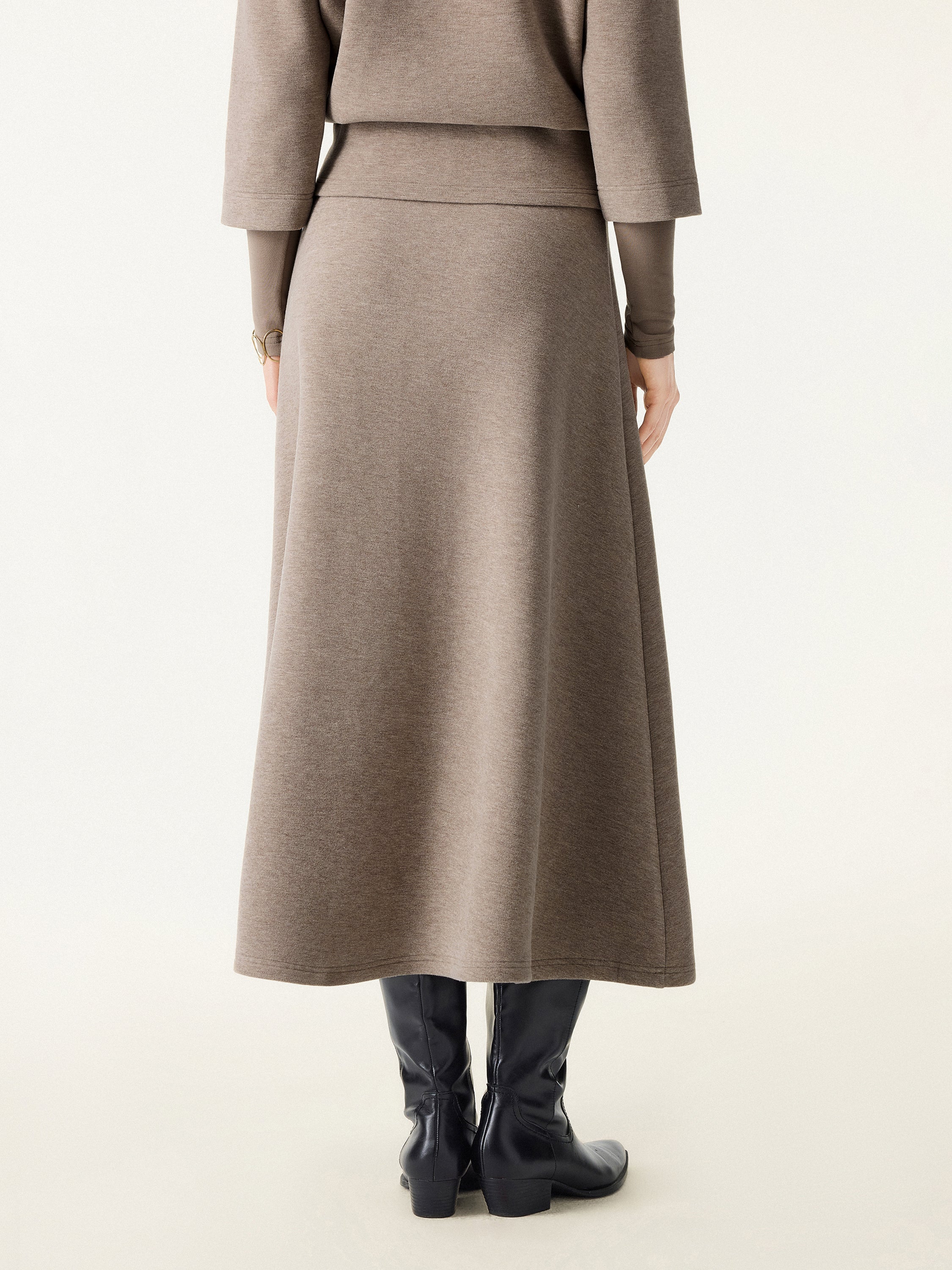 2Pcs Set FuzzLuxe Mockneck Sleeve-Warmer Top & Midi A-line Circle Skirt