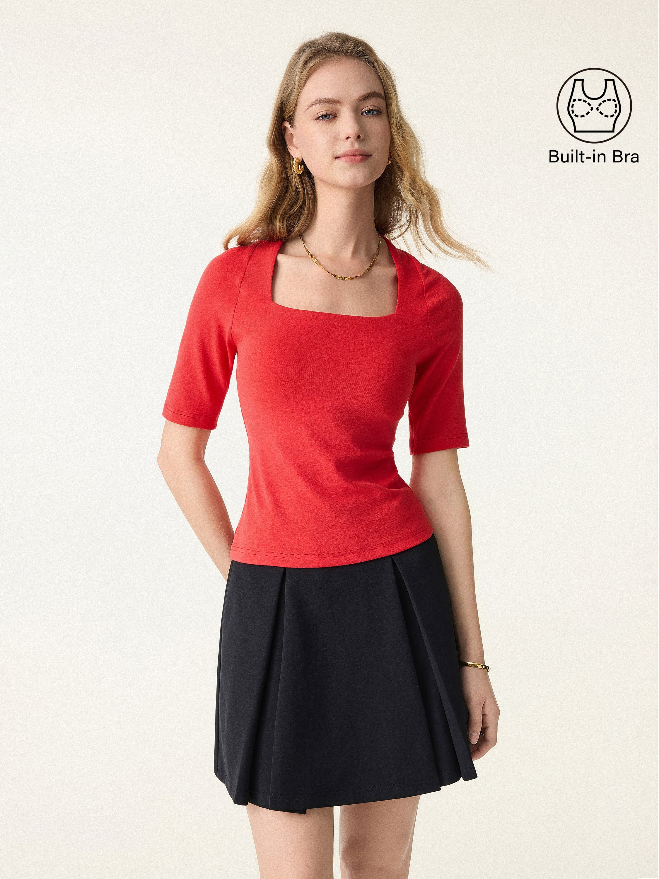 Cotton Lyocell Trapeze Neck Elbow Sleeve Brami