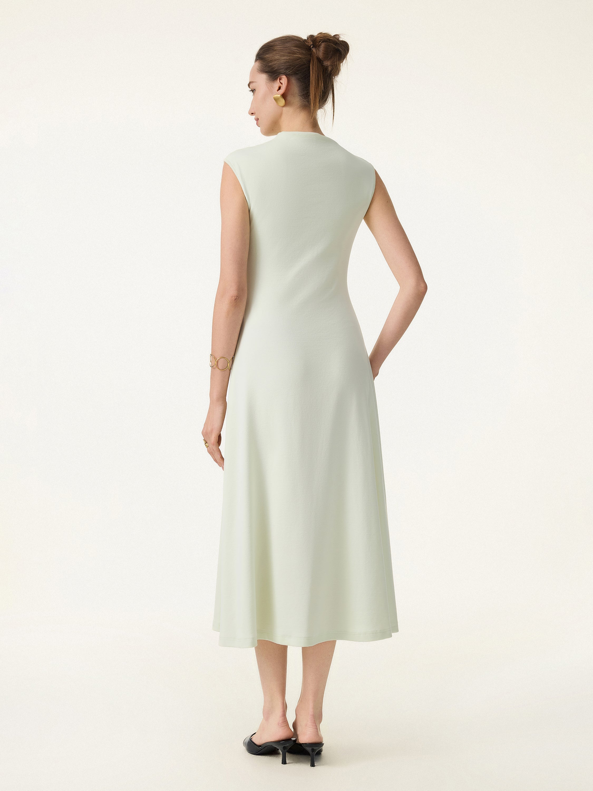 Stretch Cotton Refined Mockneck Flared Midi Brami Dress