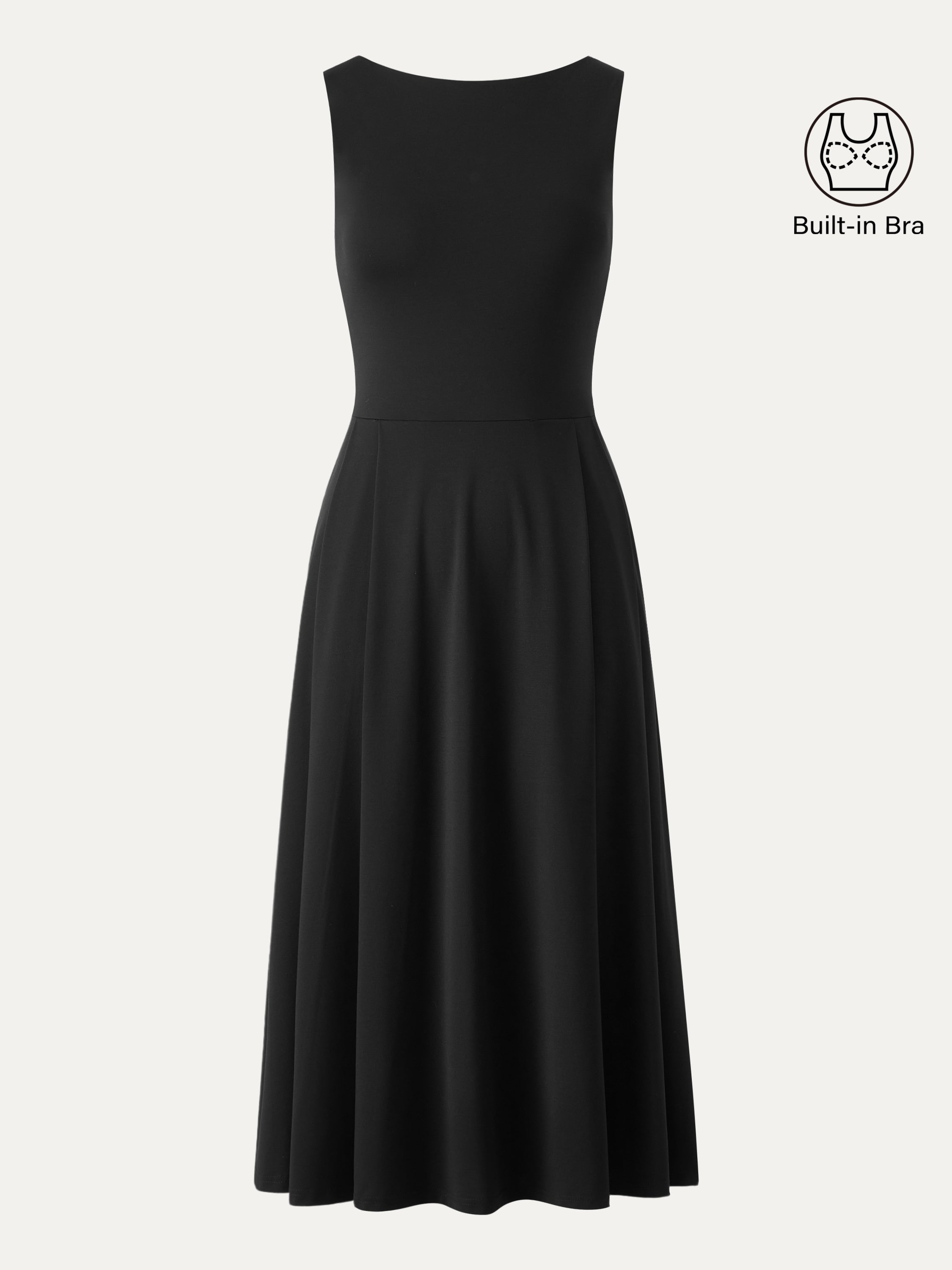 Boatneck Bamboo Ponte Brami Midi Dress with Pockets