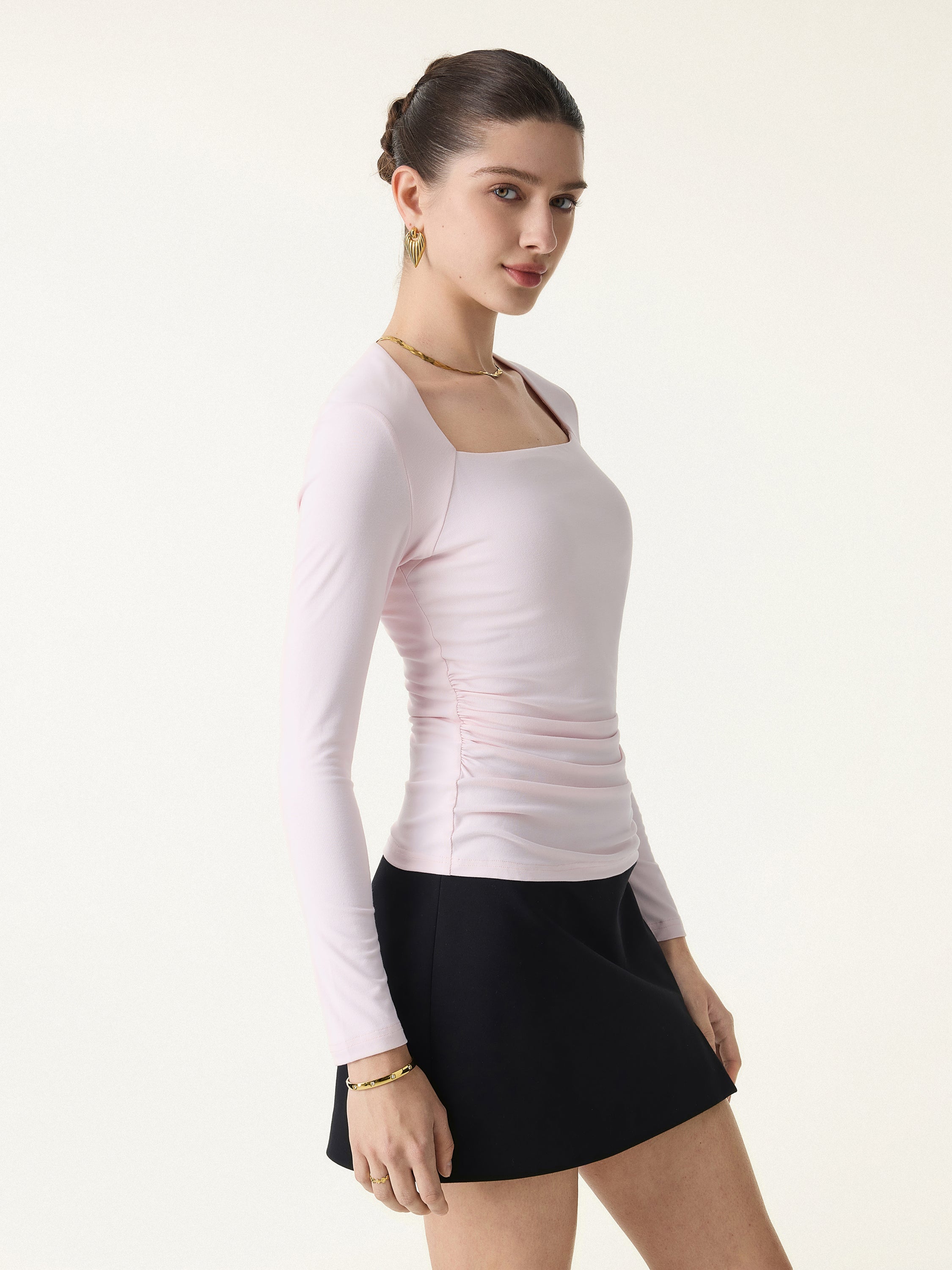 SkinKiss Trapeze Neck Ruched Long Sleeve Brami