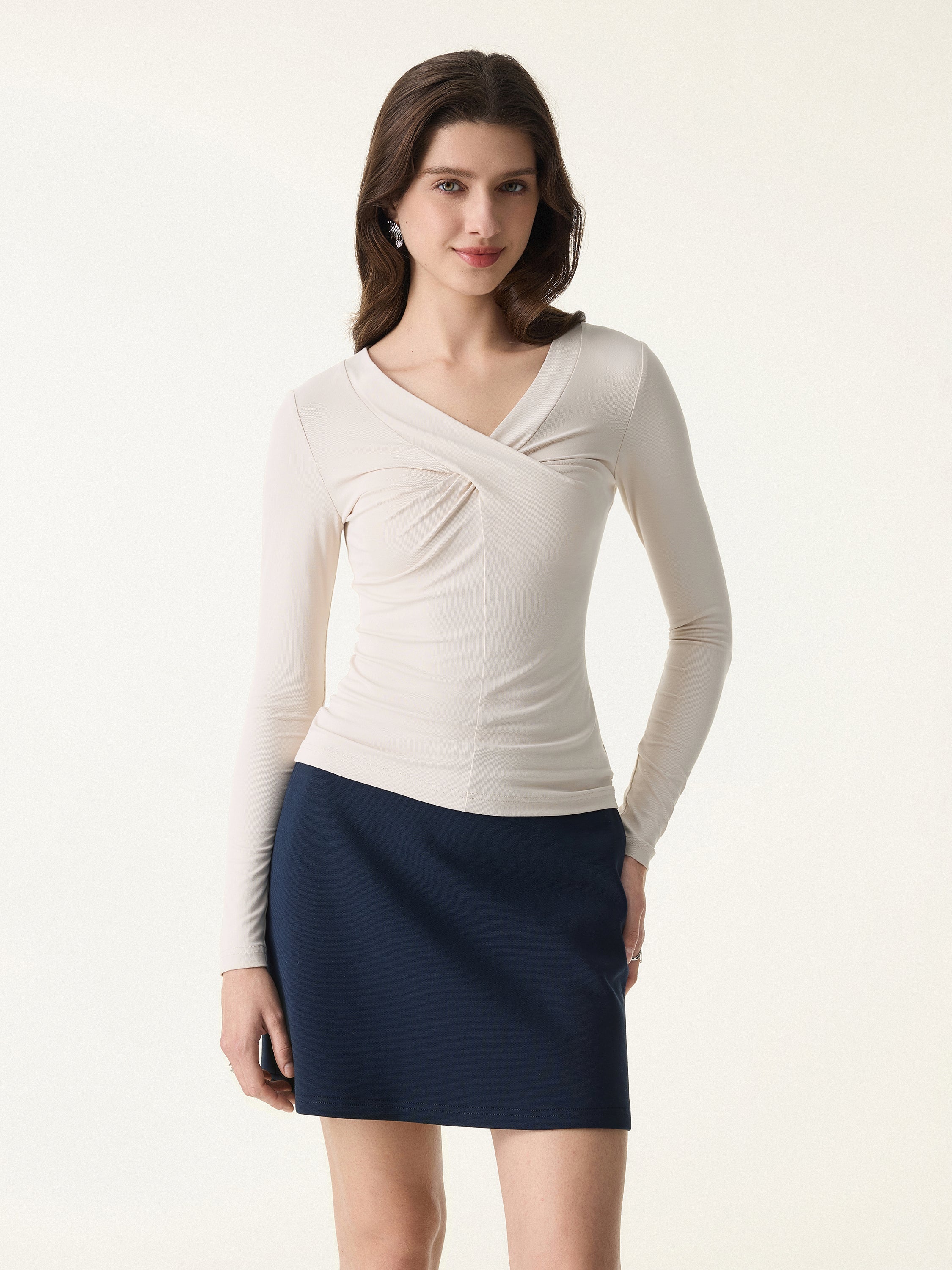 SkinKiss Twisted V-Neck Long Sleeve Top